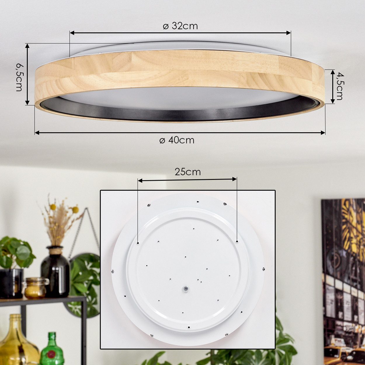 hofstein Deckenleuchte dimmbare Deckenleuchte aus Holz/Metall/Kunststoff in Natur/Weiß, LED wechselbar, 2700-6500 Kelvin, dimmbar über Fernbedienung, LED, (40cm – Bild 4 von 5