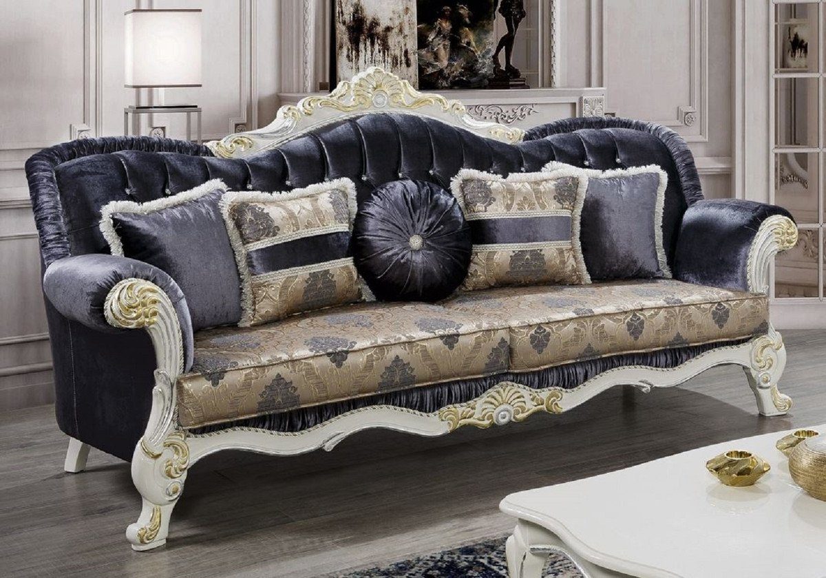 Casa Padrino Sofa Luxus Barock Sofa Lila / Mehrfarbig / Weiß / Gold - Prunkvolles Massivholz Wohnzimmer Couch mit Glitzersteinen und elegantem Muster - Barock Wohnzimmer Möbel | Alle Sofas
