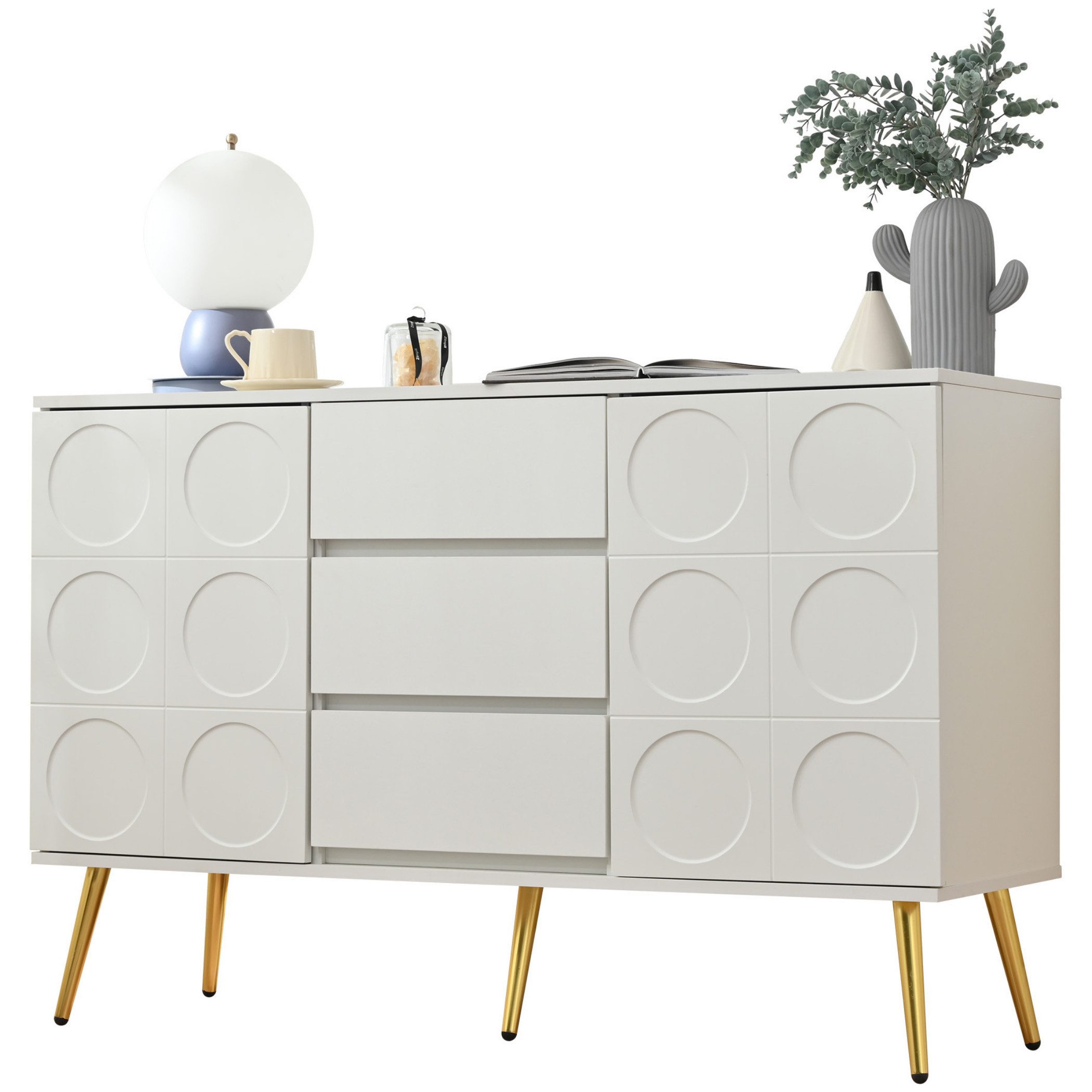 Sideboard Vielseitige Grifflose Kommode mit 2 Schranktüren, 3 Schubladen