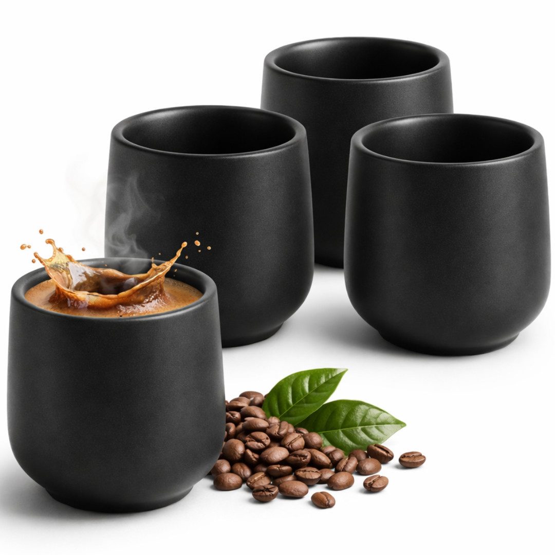 Maxito Espressotasse Espressotassen aus Steingut mit 80 ml im Set für Kaffeeliebhaber, 4-tlg.