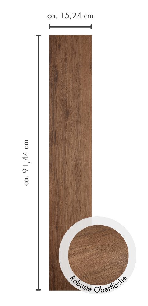 misento Vinylboden selbstklebend in Holzoptik, 32 PVC Planken je ca. 15,2 x 91,4 cm, PVC Bodenbelag 4,46 m², für Fußbodenheizung, Badezimmer, Wohnräume