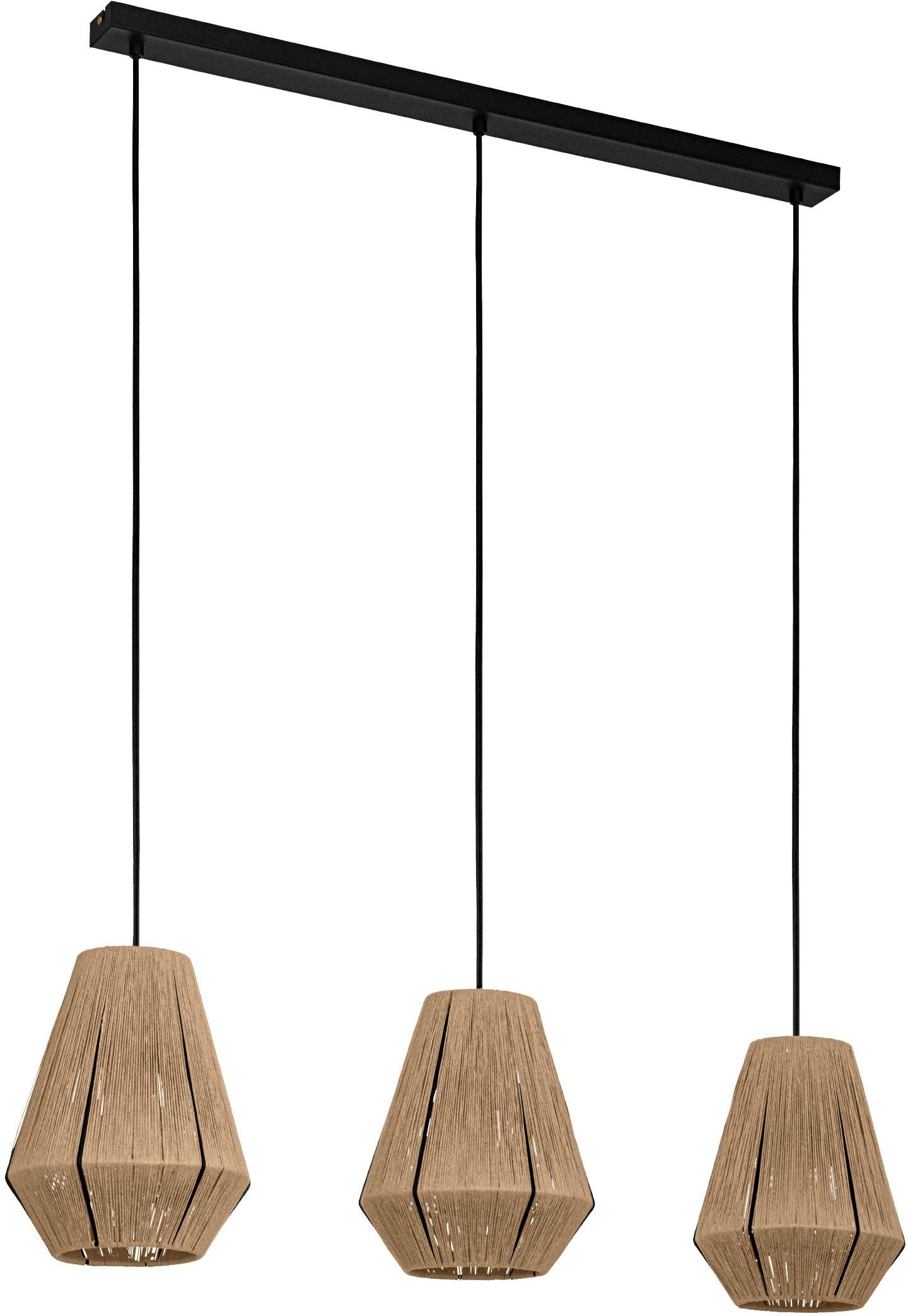 EGLO Hängeleuchte ALDERNEY Pendellampe, Stahl und Textil, E27, Esszimmerlampe, Lampe, ohne Leuchtmittel, Leuchtmittel wechselbar, Hängeleuchte, L90 x B20 x H110, schwarz, 3X40W exkl.