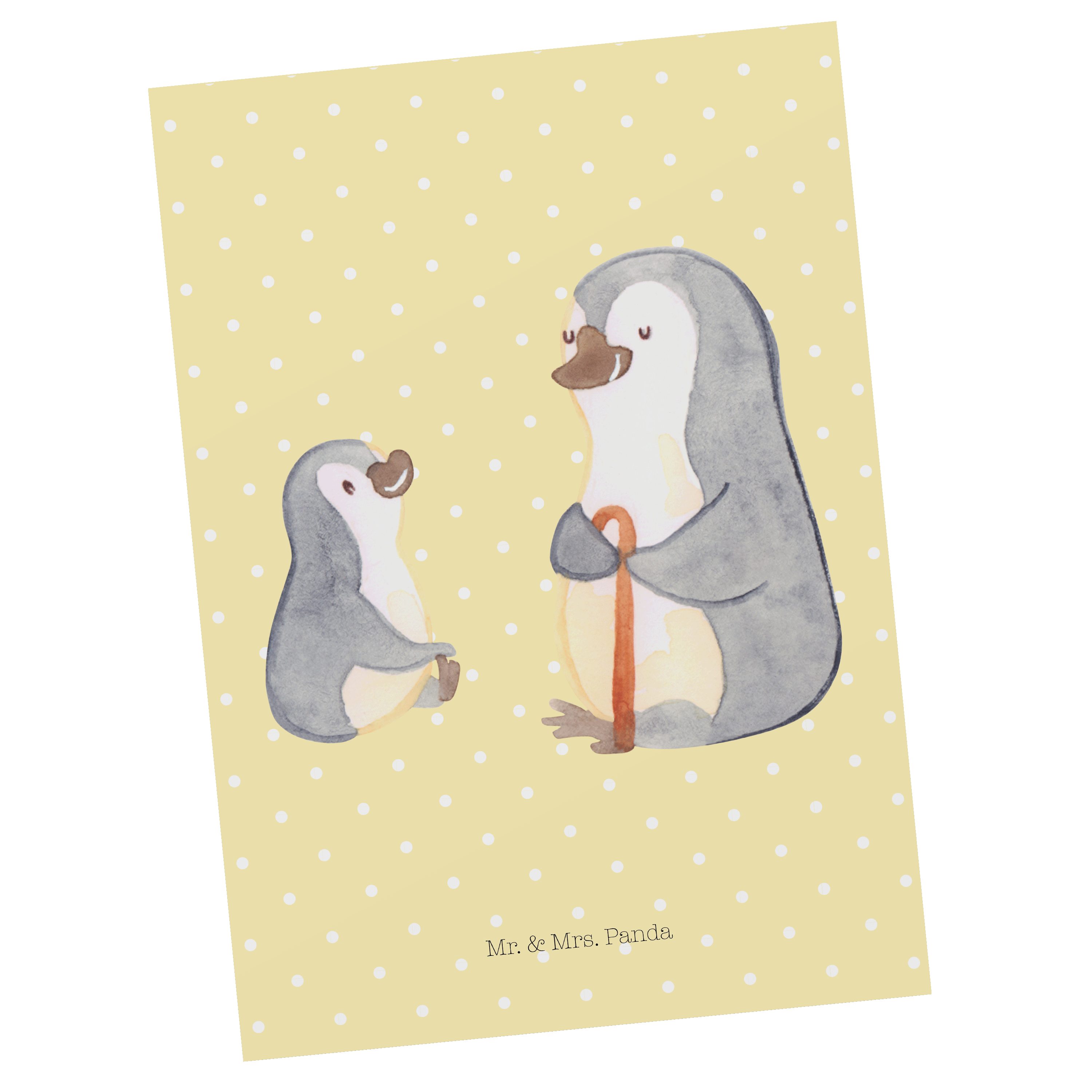 Mr. & Mrs. Panda Postkarte Pinguin Opa Enkel - Gelb Pastell - Geschenk, Geschenkkarte, Bruder, b