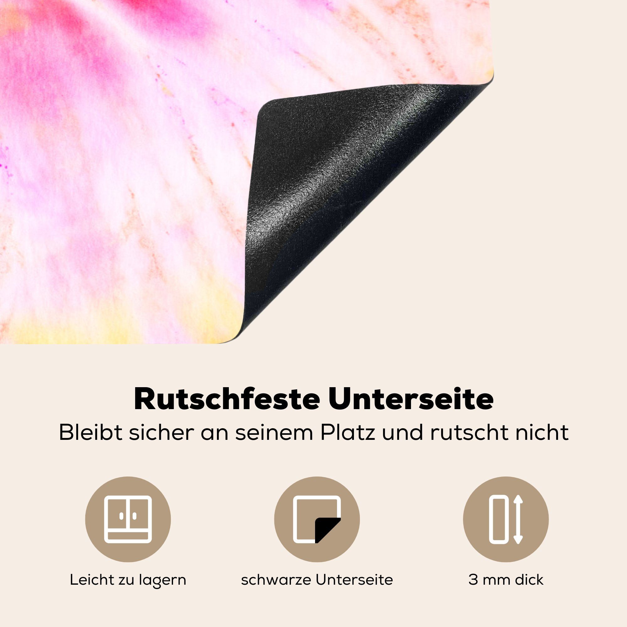 MuchoWow Herdblende-/Abdeckplatte Gelb, tlg), - Schutz Krawattenfärbung - die Rosa Sommer (1 küche, 81x52 für - Vinyl, Ceranfeldabdeckung cm, Induktionskochfeld