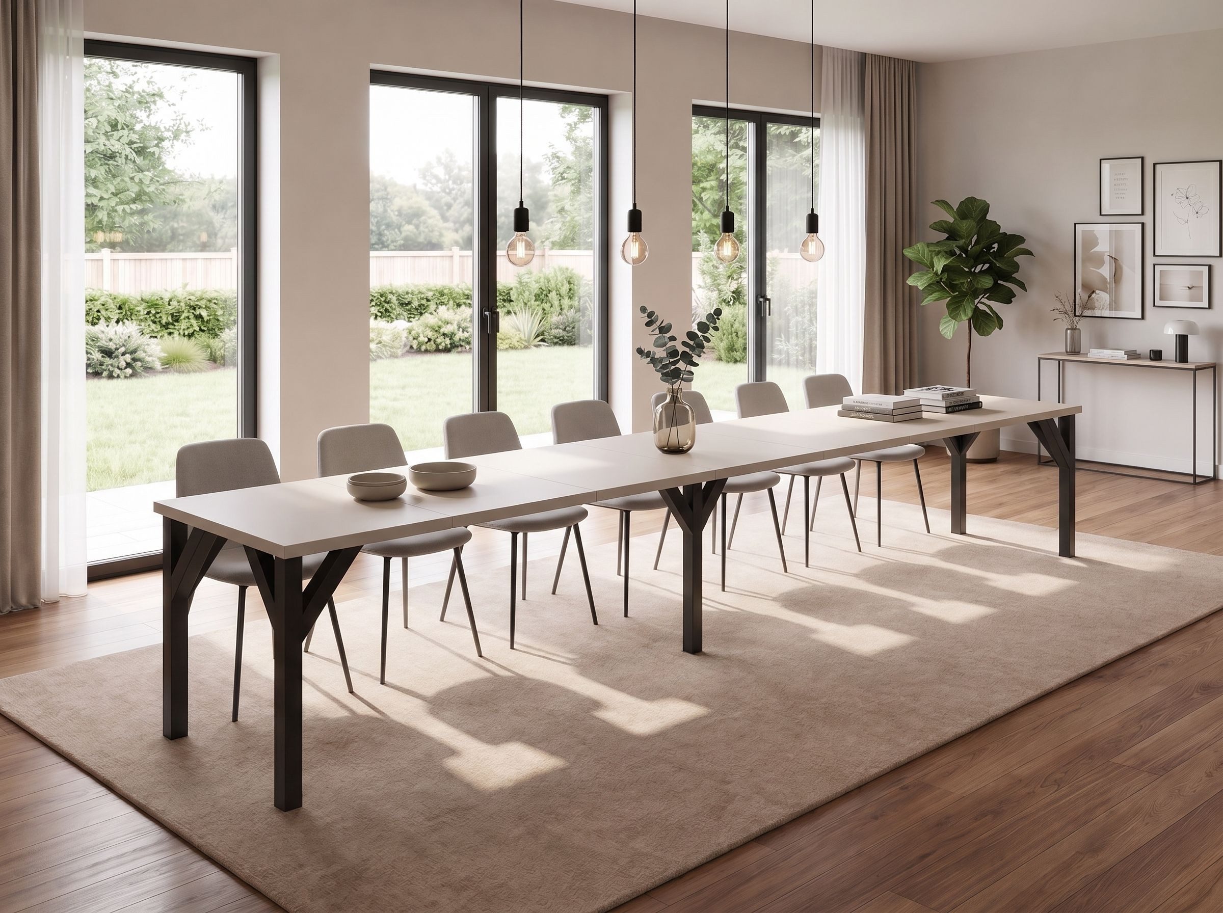 Endo-Moebel Kulissen-Esstisch XXL Dunaj 130-405cm ausziehbar erweiterbar extra groß 4m lang (1 Tisch), für 10-12 Personen, breit, riesiger Designtisch, Funktionstisch modern