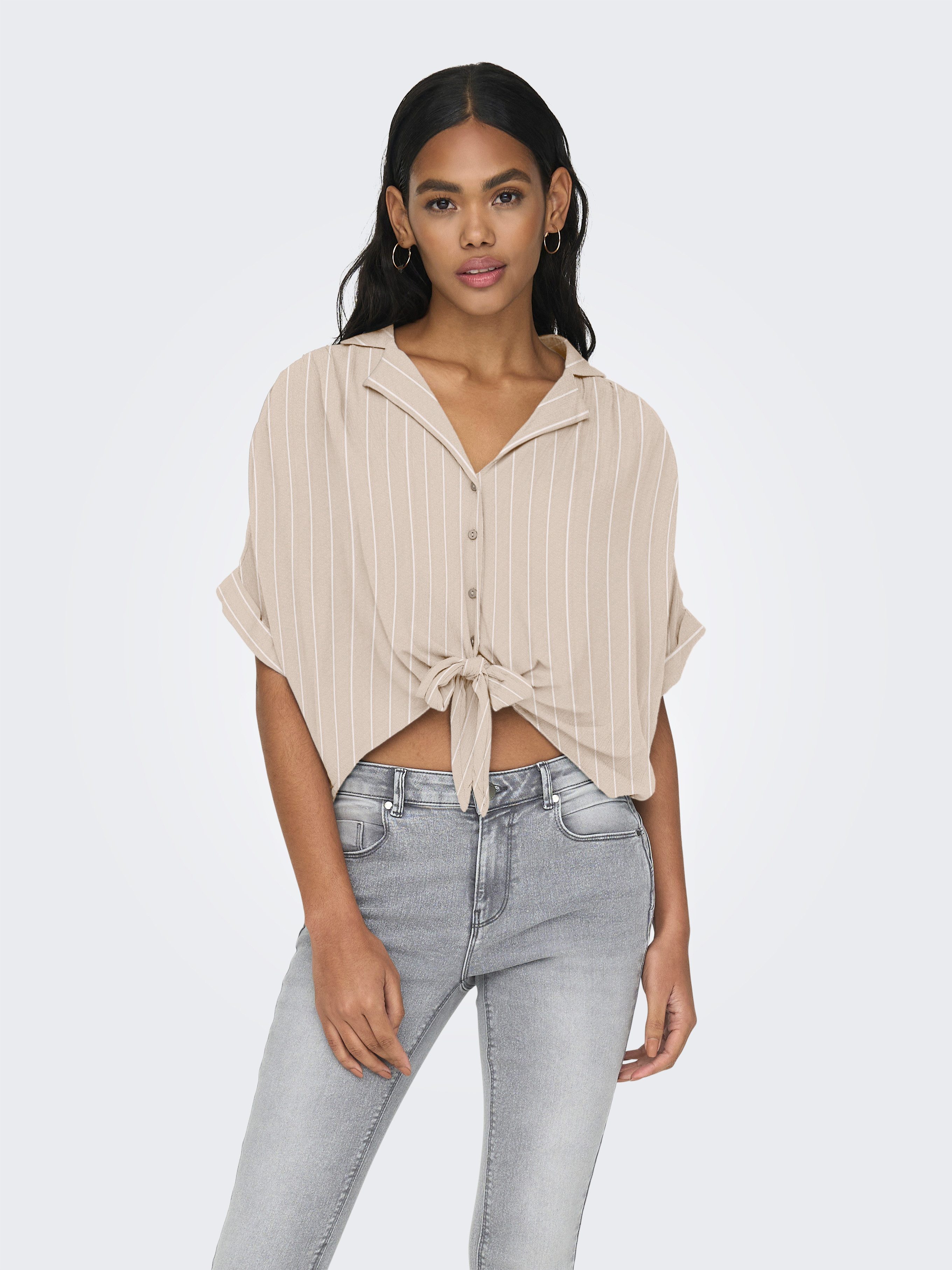 ONLY Kurzarmbluse ONLPAULA LIFE S/S TIE SHIRT WVN NOOS Viskose, regular fit