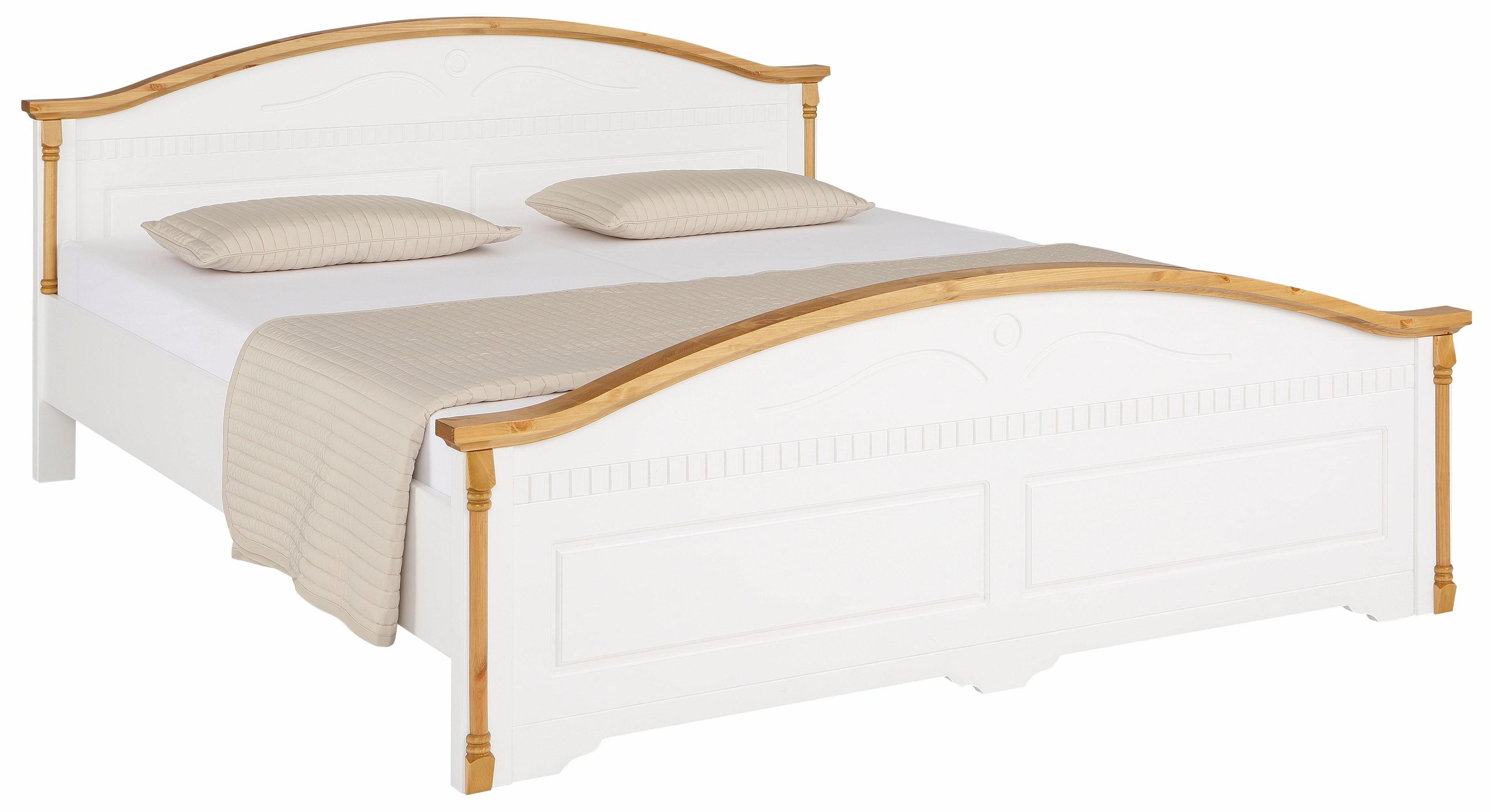 Home affaire Massivholzbett Graz, hohe Belastbarkeit, klassischer Landhausstil, FSC® zertifiziert (Breite/Belastbarkeit 180cm/220 KG, 90cm/=120KG), mit dekorativen Fräsungen, inklusive Lattenrost