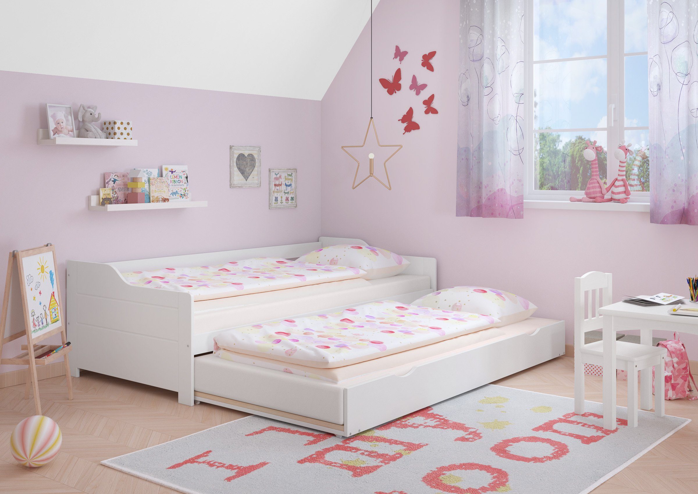 ERST-HOLZ Bett Weißes Sofabett mit Kieferwaschweiß 90x200, Schlafplatz zweitem