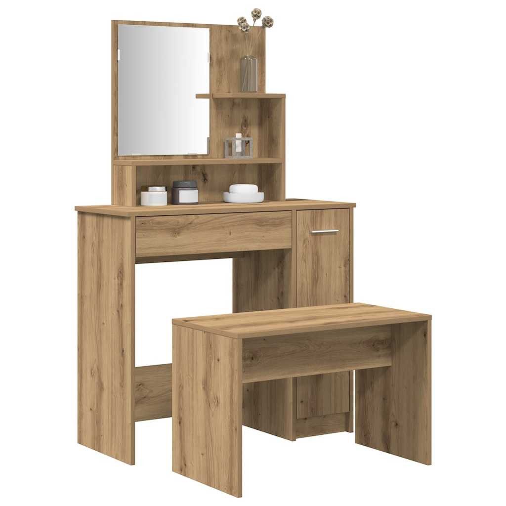vidaXL Schminktisch Schminktisch-Set Artisan-Eiche Holzwerkstoff (1-St)