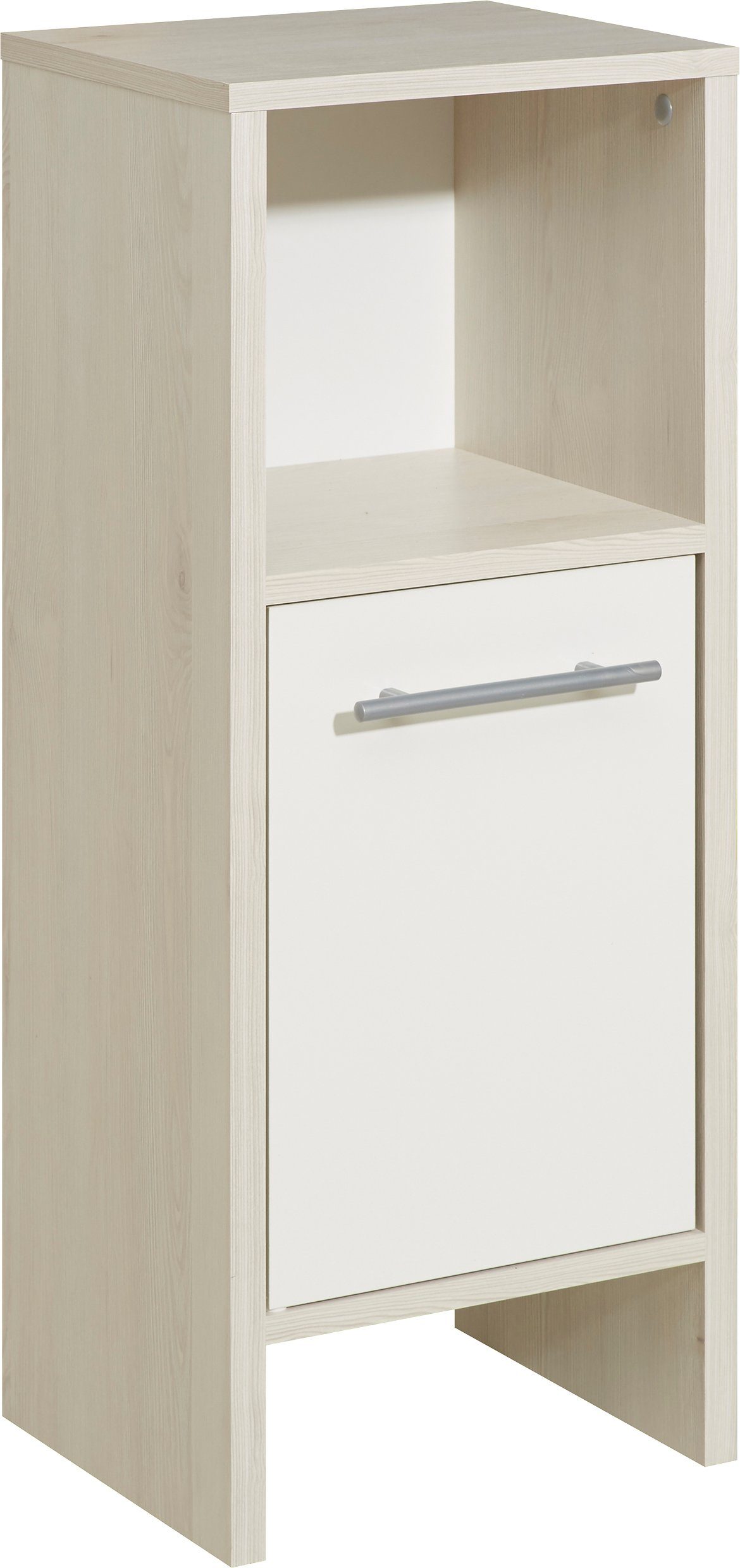 Saphir Unterschrank Quickset 350 Badschrank, 1 Tür, 1 Nische, 33 cm breit, Weiß Glanz (1-St) Pinie Ida Hell, Badezimmer-Unterschrank, Griffe alufarbig