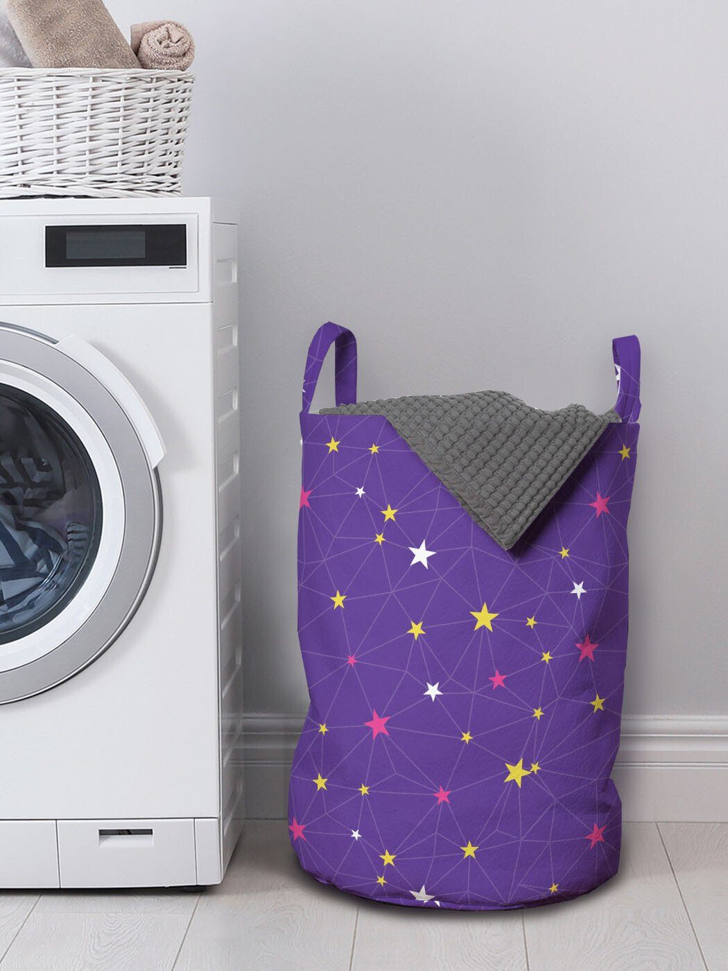 Abstrakt Abakuhaus Netzlinien für Griffen Dots Sterne Wäschesäckchen mit Kordelzugverschluss Waschsalons, Wäschekorb