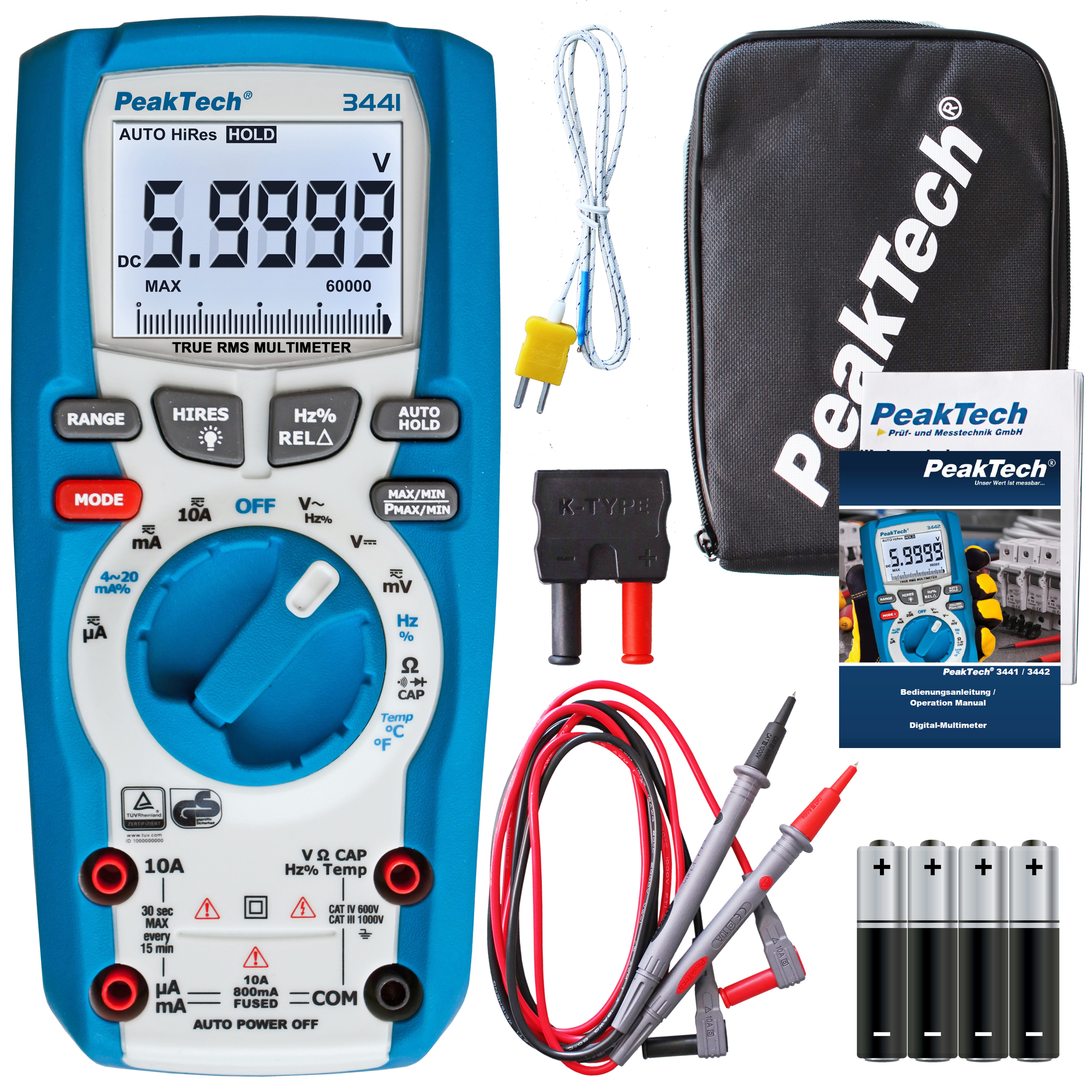 Multimeter PeakTech 3441: TRMS Digitalmultimeter ~ 60.000 Counts ~ 1000V AC/DC