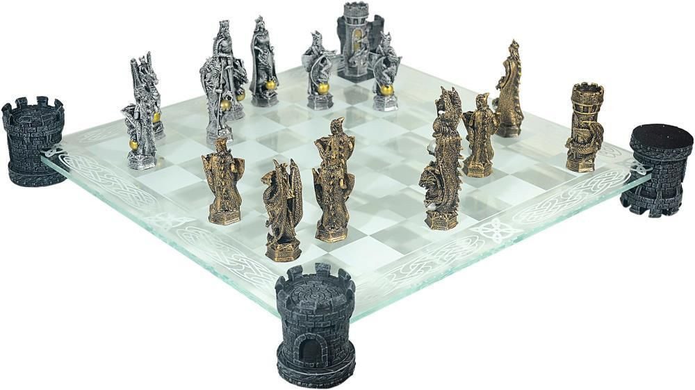 Figuren Shop GmbH Spiel Drachen Ritter Schachspiel Burgturm Schach Set Brett Fantasy