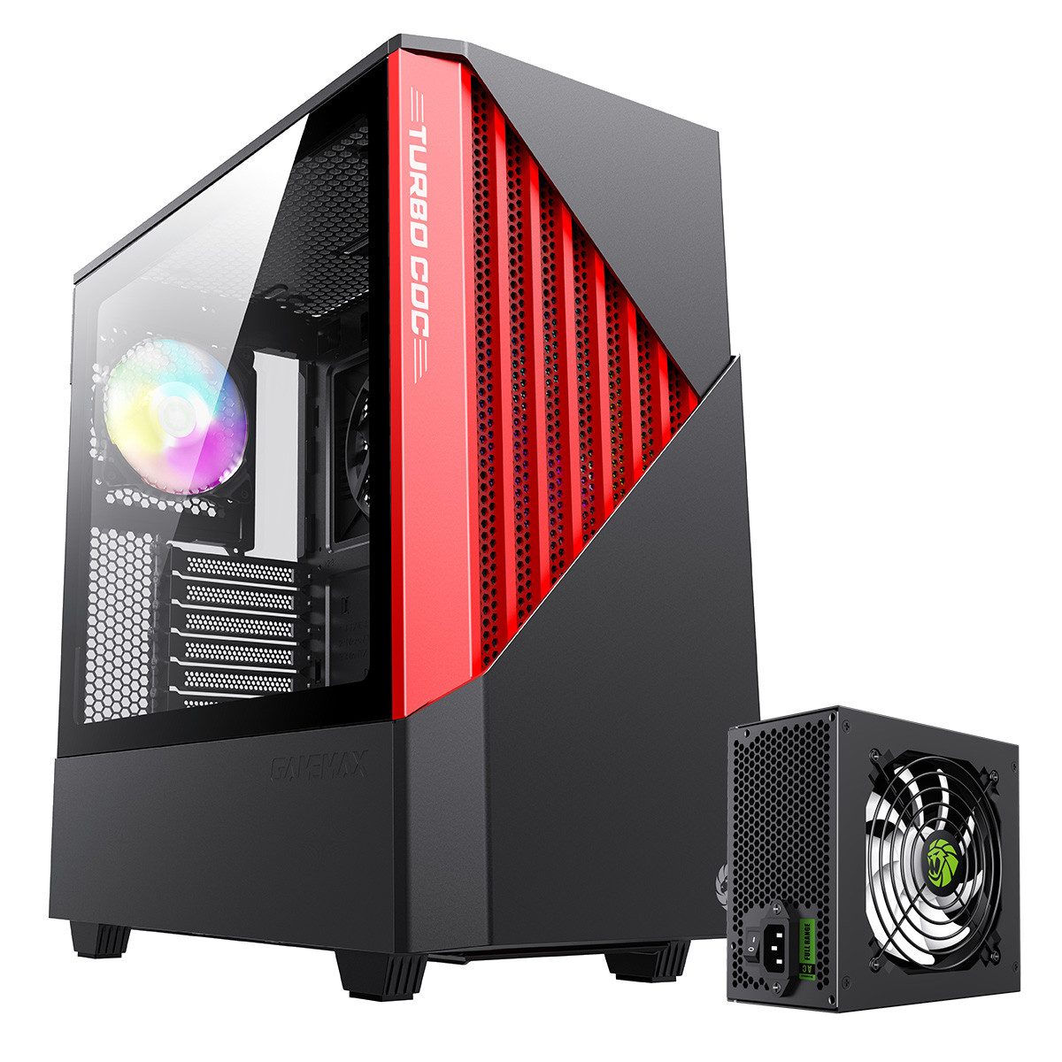 GAMEMAX Gaming-Gehäuse Contac COC Midi-Tower 2x USB3.0 HD-Audio, ATX, gehärtetes Glas, 400W 80+ Bronze Netzteil vorinstalliert