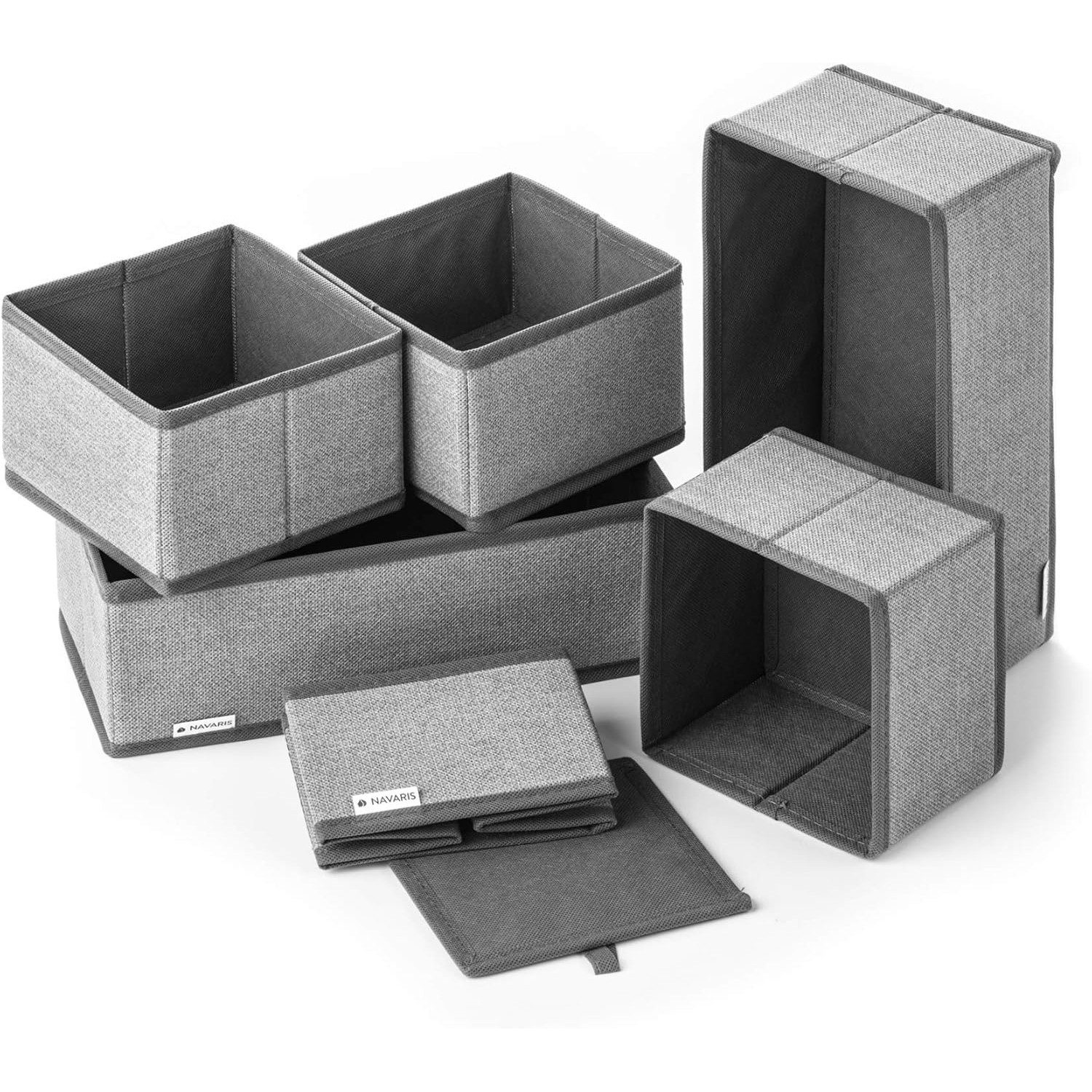 Navaris Sortimentskasten Navaris Aufbewahrungsboxen 6er-Set, faltbar, 14/28 cm, Grau