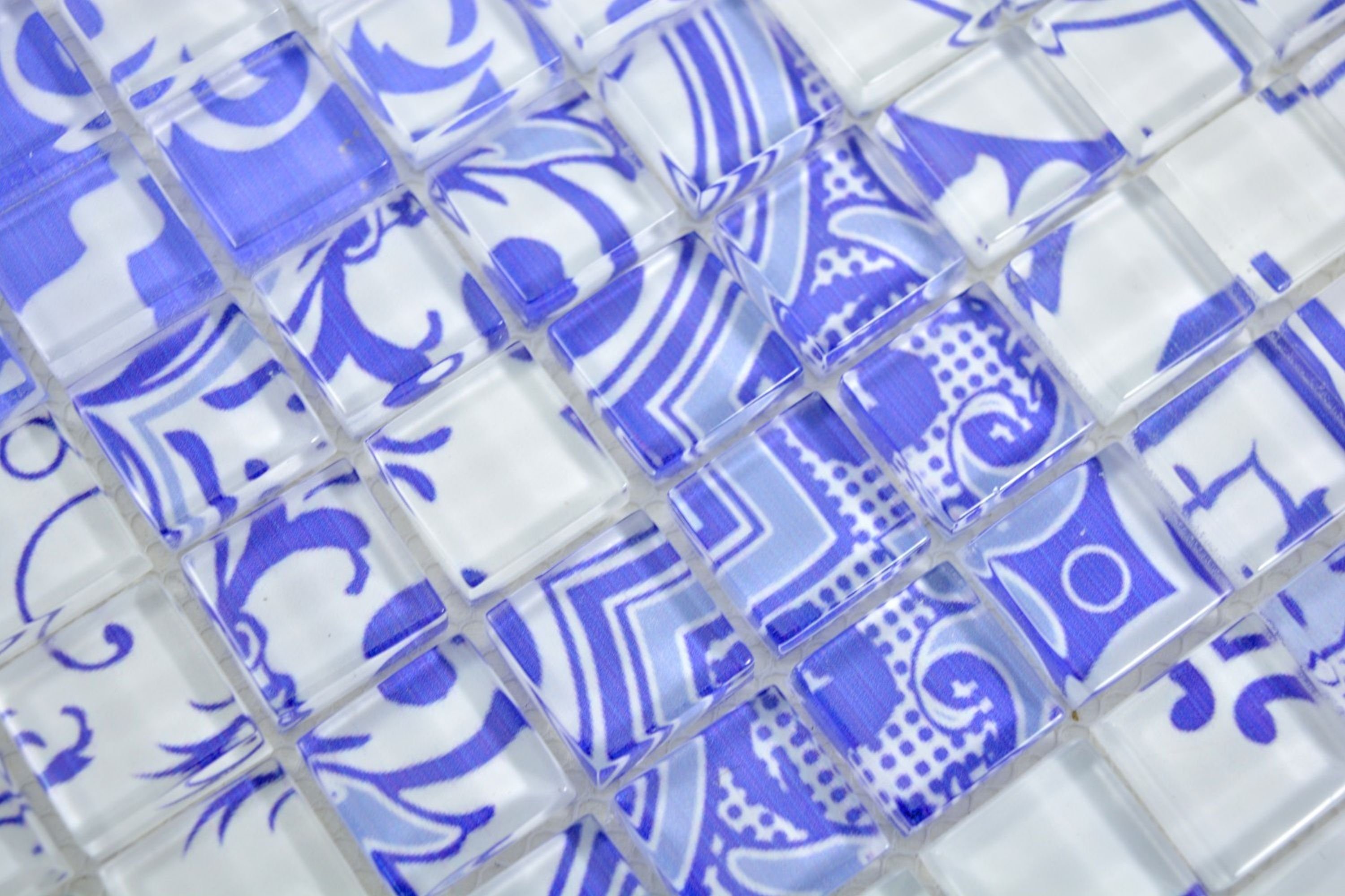 Mosani Mosaikfliesen Glasmosaik Retro Vintage Mosaikfliesen weiss blau