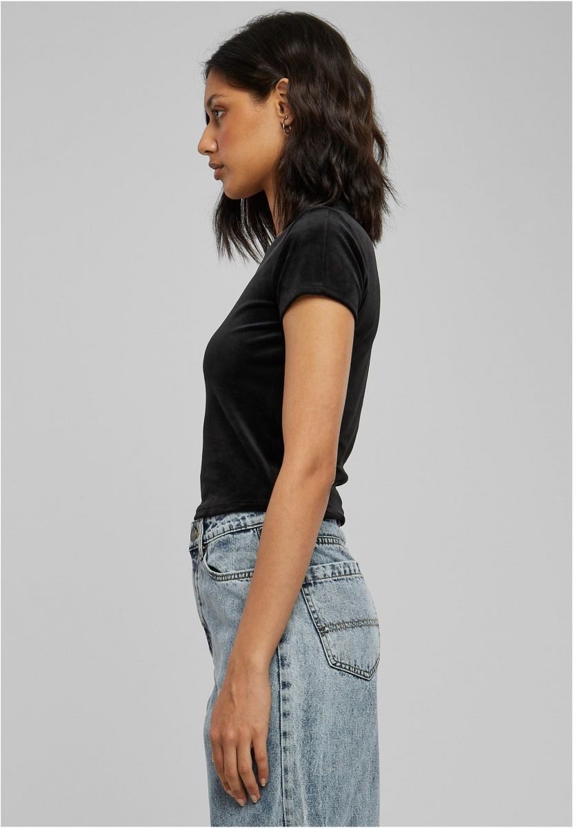 URBAN CLASSICS Rundhalsshirt Ladies Short Velvet Tee Damen T-Shirt günstig online kaufen