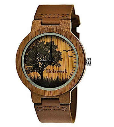 Holzwerk Quarzuhr FORST Damen & Herren Holz Armband Uhr mit Baum Muster, braun, beige