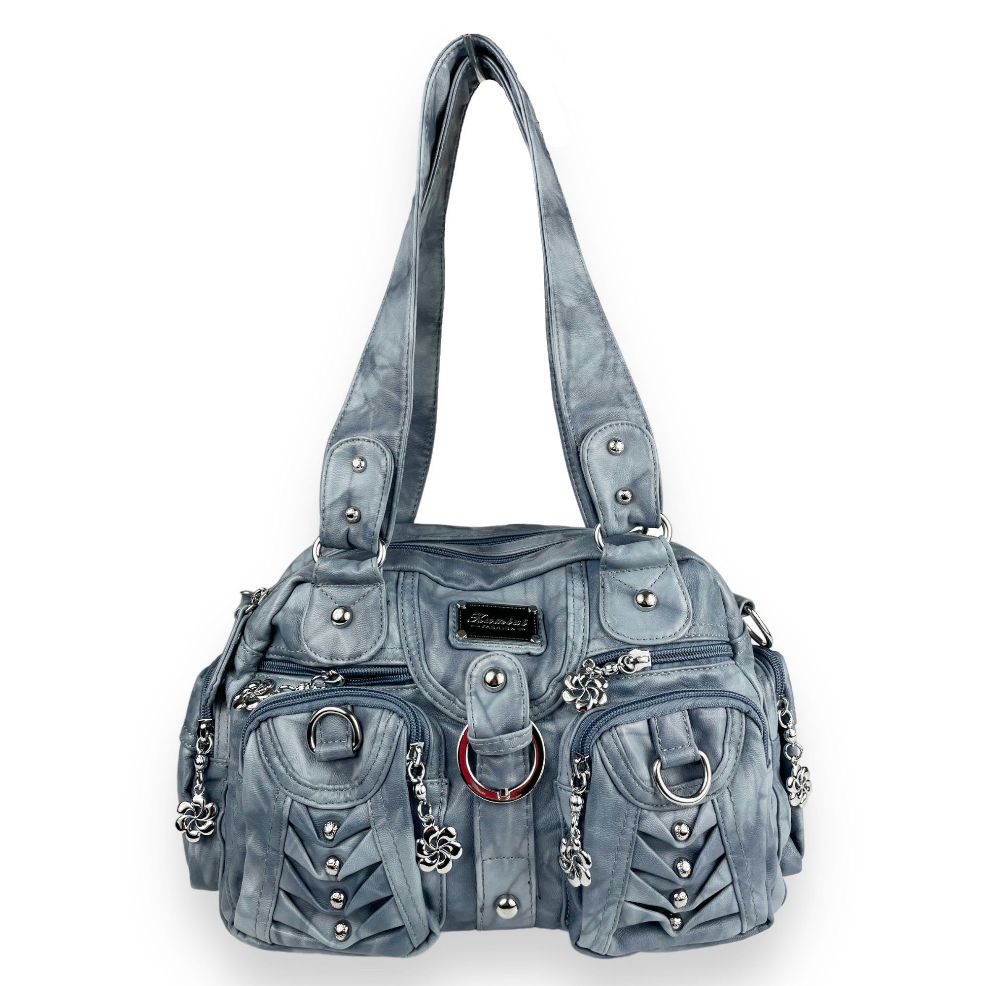 Taschen4life Schultertasche klassische Damen Handtasche (Schultertasche) mit Nieten AKW22032, viele Fächer, verstellbarer abnehmbarer Schulterriemen