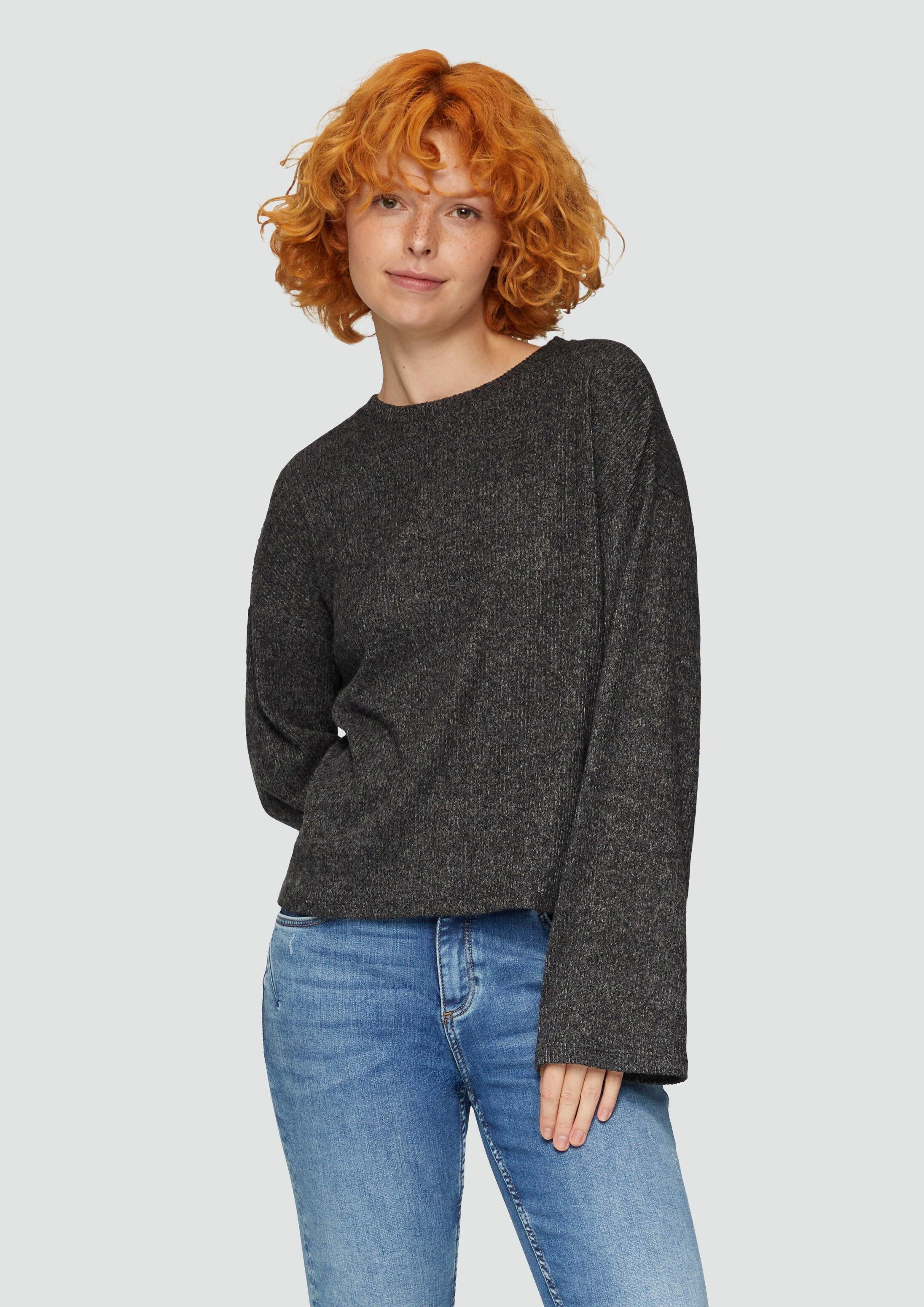 QS Langarmshirt T-Shirt Flauschiges Rippshirt in melierter Optik