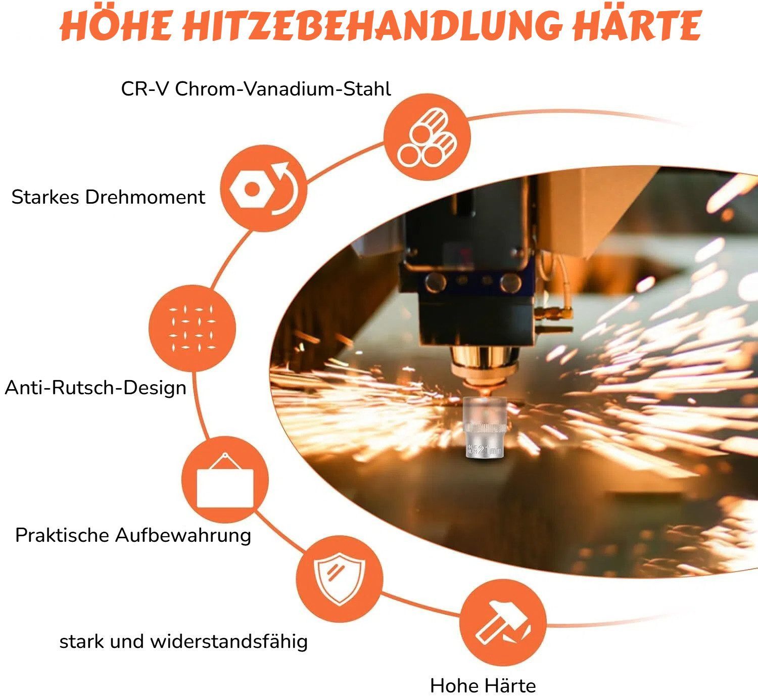 BlingBin Steckschlüssel 21Tlg 1/2 Zol Vielzahn Steckschlüssel Nusskasten (21er Set, 21 St., Kohlenstoffstahl), Steckschlüsselsatz Vielzahn 8-36 mm, für 6 und 12 – Bild 3 von 5