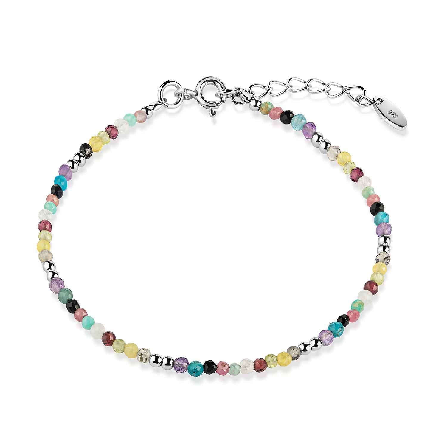 Materia Armkette Edelsteine Verschluss mit aus bunt SA-24, Armband Silber facettiert 925 Sterling Silberkugeln