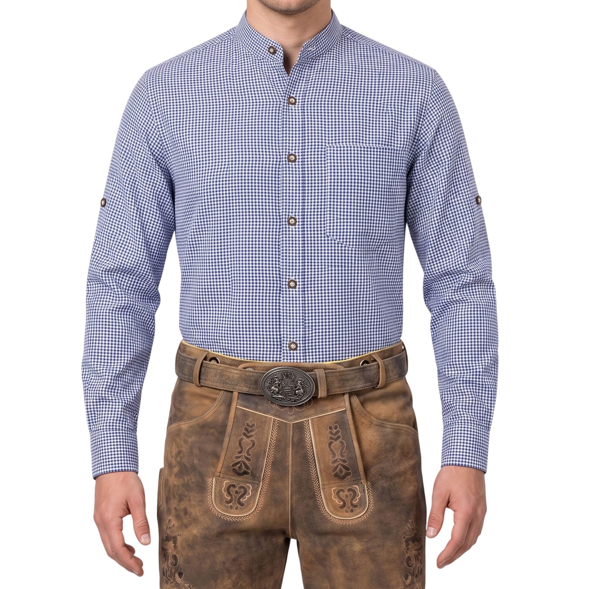 German Wear Trachtenhemd GW120x-SK Trachtenhemd mit Stehkragen für Trachtenlederhosen kariert