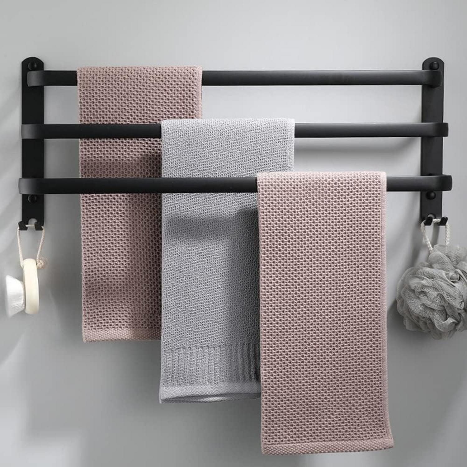 LuxusKollektion Handtuchregal Handtuchhalter Aluminium Wandmontage 3stöckig Haken 80cm