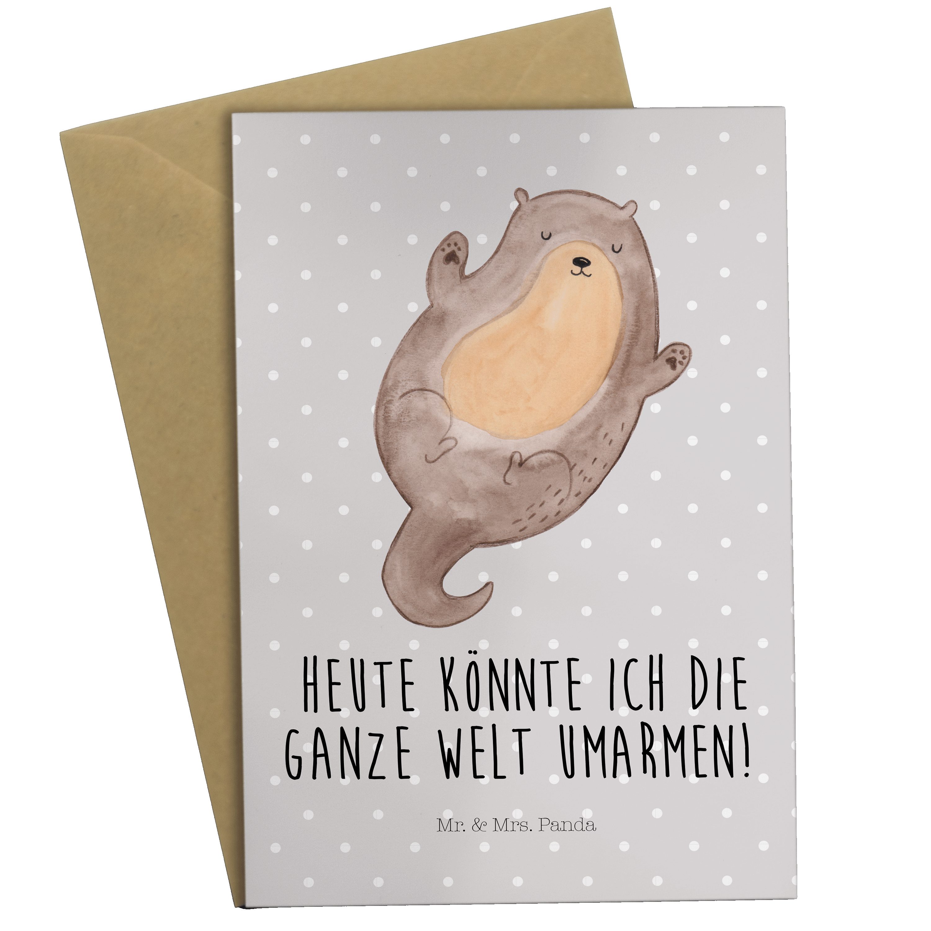 Mr. & Mrs. Panda Grußkarte Otter Umarmen - Grau Pastell - Geschenk, Hochzeitskarte, Otter Seeot