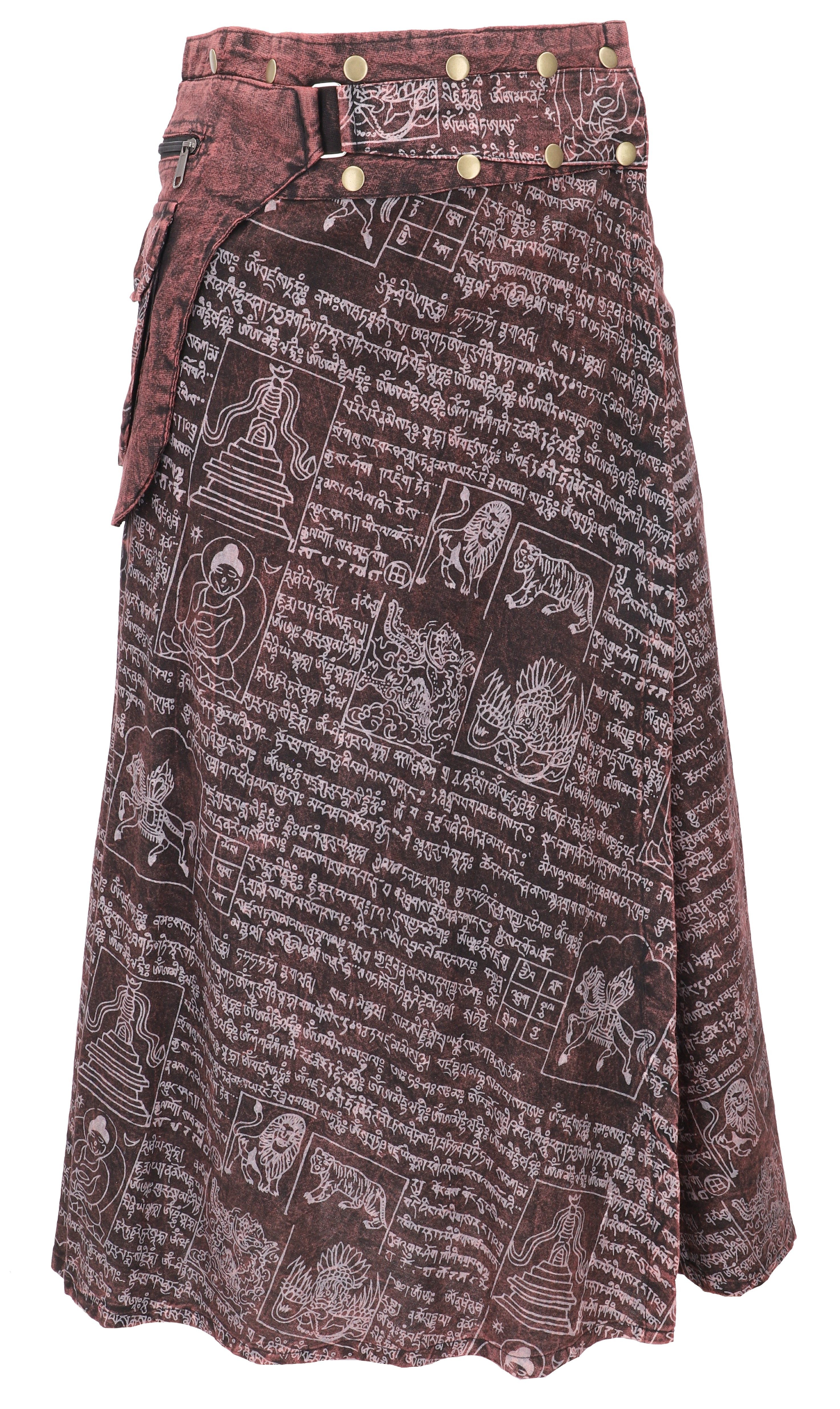 Guru-Shop Minirock Wickelrock, langer Rock mit Druckknöpfen, Boho.. alternative Bekleidung