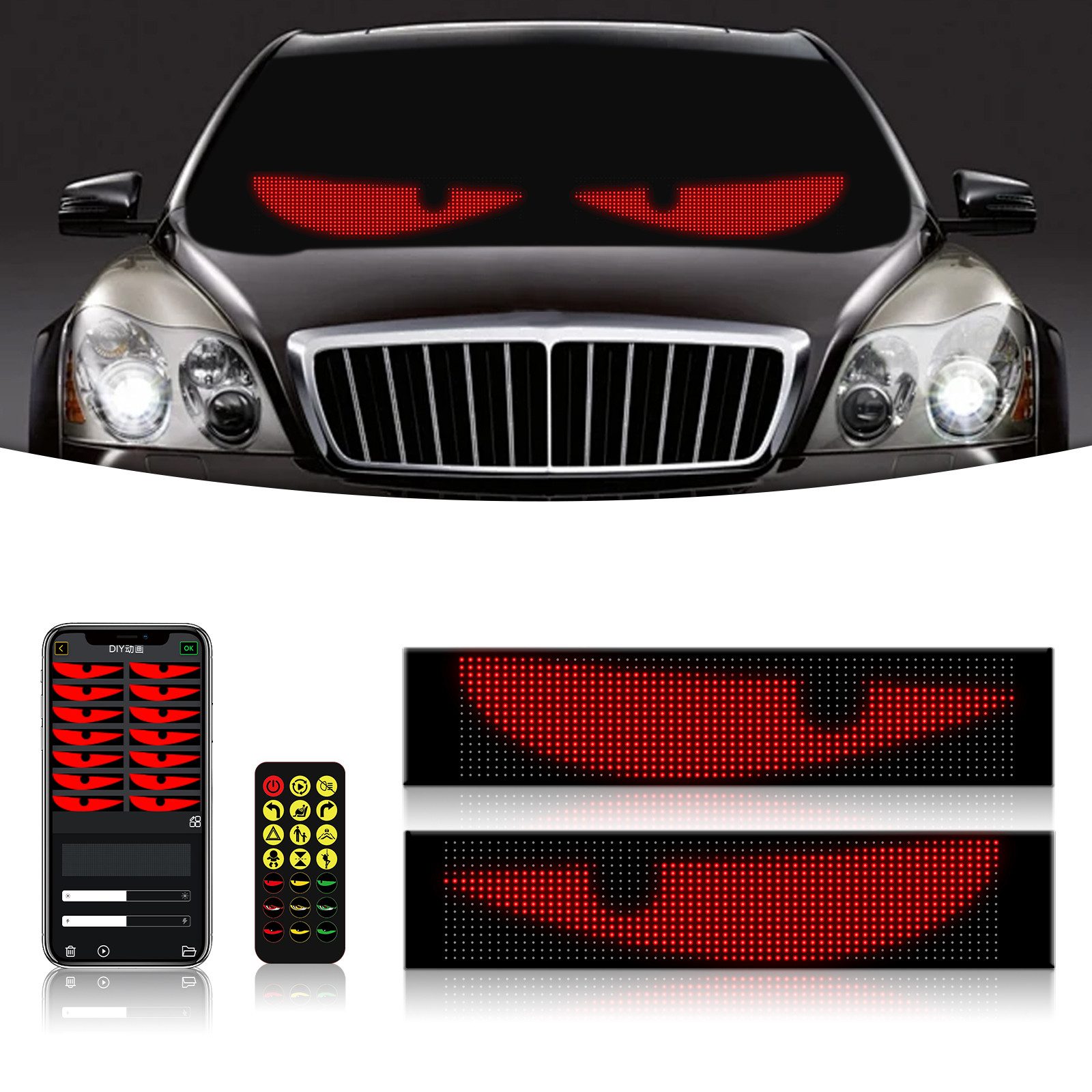 Frontscheibenabdeckung 2 Stück Flexibler Devil Eyes LED Laufschrift, LED Namensschild