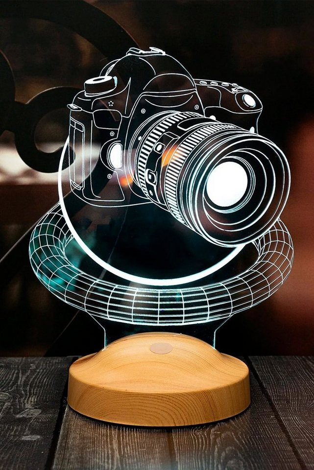 Geschenkelampe LED Nachttischlampe Fotokamera 3D Illusionslampe Nachtlicht  Geschenk für Fotografen, Leuchte 7 Farben fest integriert, Geschenk für  Berufseinstieg, Fotograf, Freunde