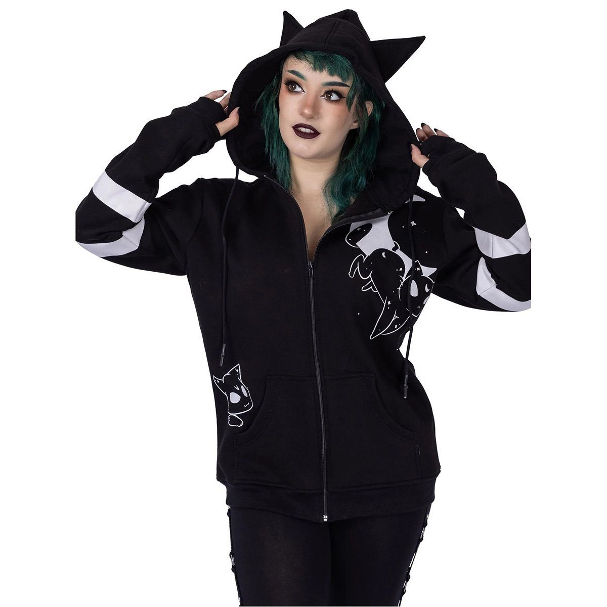 Heartless Kapuzensweatshirt Kapuzenjacke Moon Cats Hood Gothic Kitty Katzen Lunar Mond Kawaii