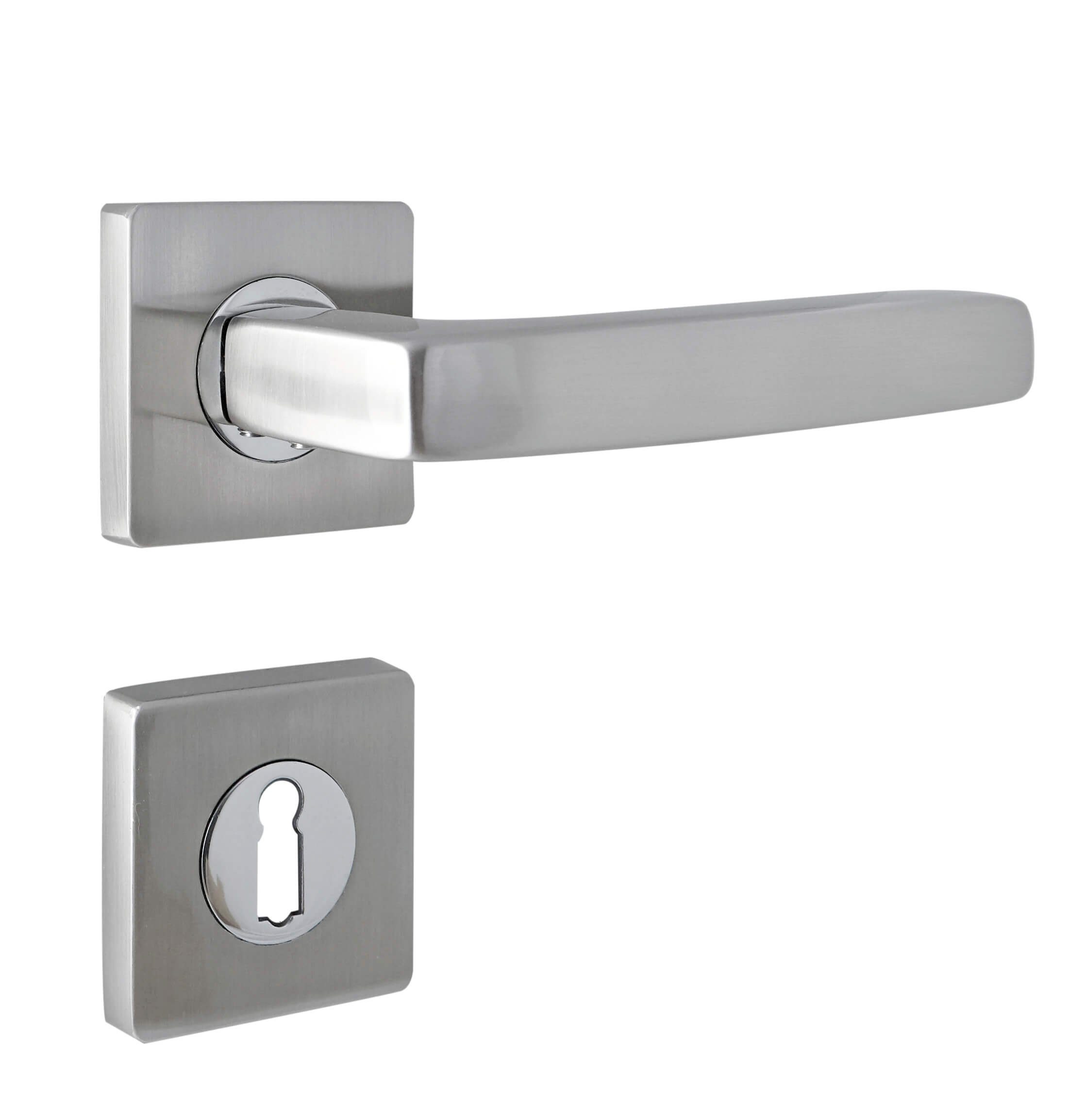 WIR elektronik Drückergarnitur Hermine, breite, eckig abgerundete Form, Zamak, Buntbart, Drücker außen, Türklinken, Komplett-Set, in Chrom/Nickel matt o. Anthrazit, Verdeckte Verschraubung, Drücker mit Rückholfeder