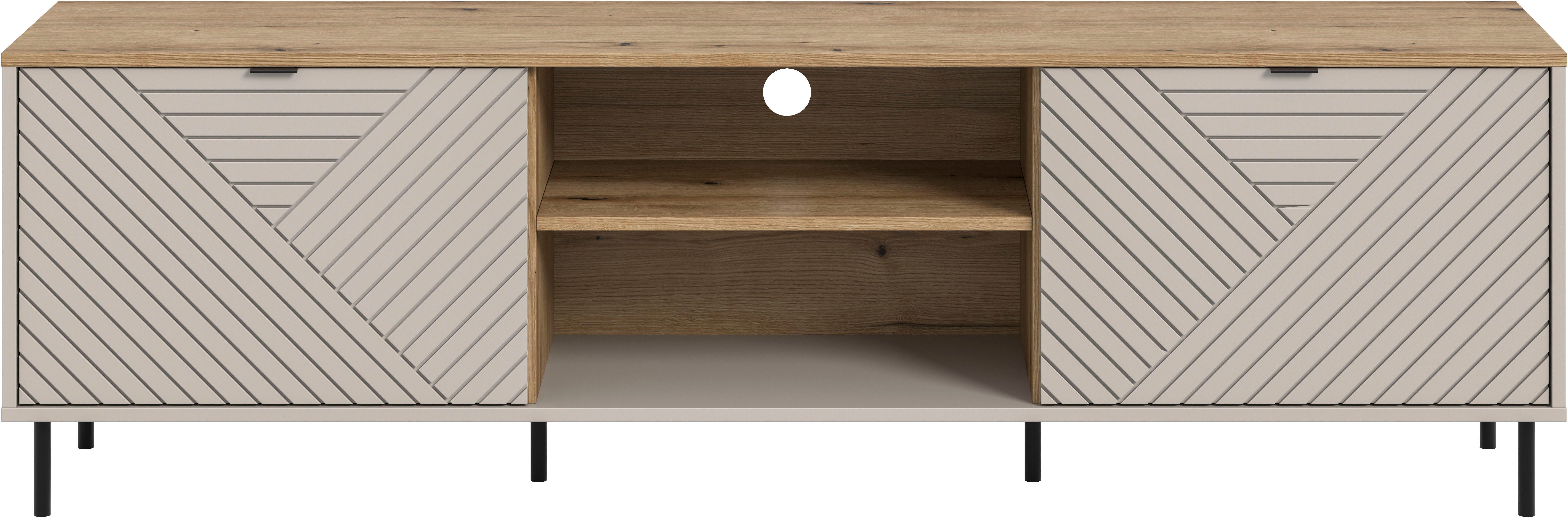 Home affaire Lowboard RAITA, Breite 184 cm, Front mit Desgin-Fräsung, 2 Türen, viel Stauraum (moderne Farbkombi, individuell einsetzbar, Griffe & Füße aus Metall), Kommode, Anrichte, Schrank, Sideboard, TV-Schrank, TV-Lowboard