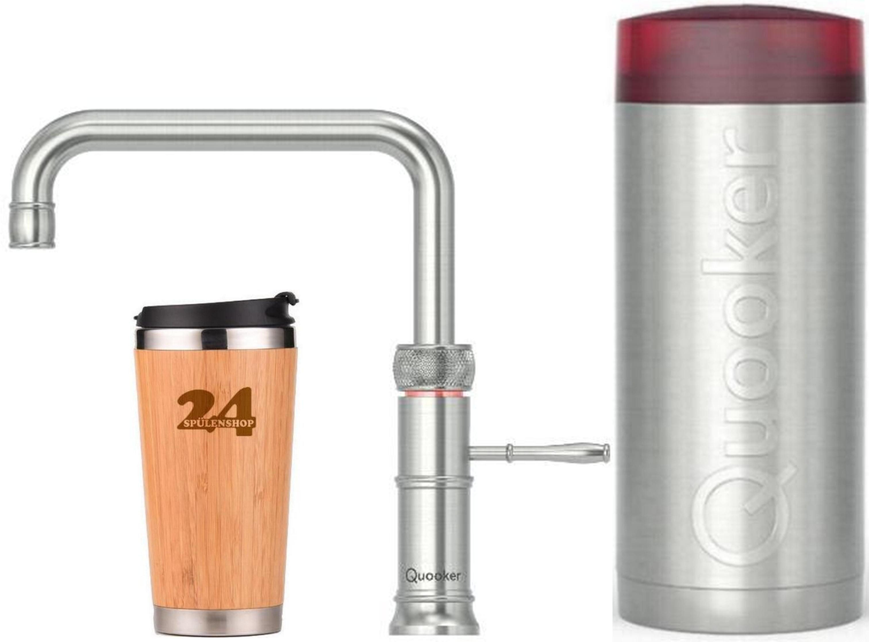 QUOOKER Küchenarmatur QUOOKER CLASSIC FUSION Square COMBI B 100°C Armatur (22CFSRVS) (2-St) Spültischmischer Edelstahl mit 100°C Kochendwasserfunktion
