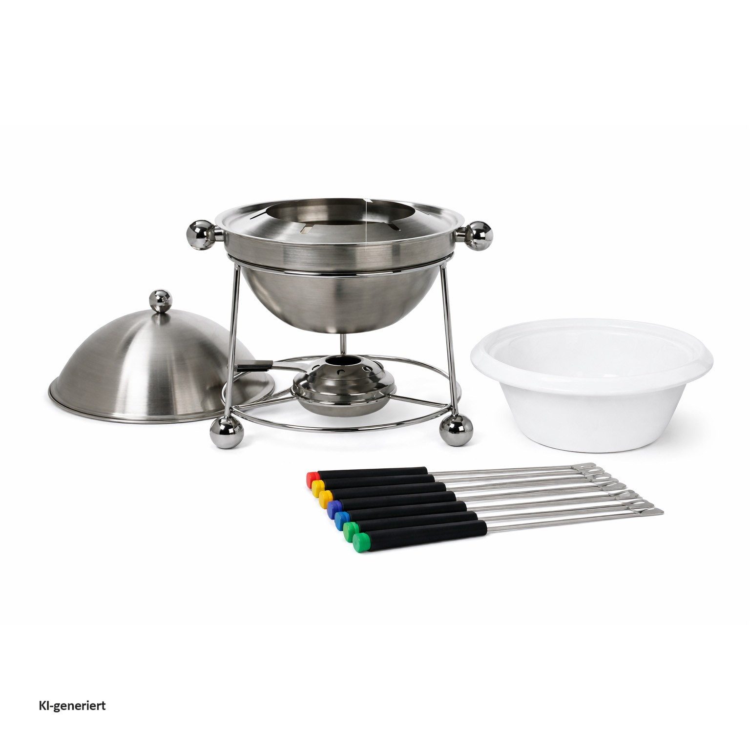 Neuetischkultur Fonduetopf Fondueset inklusive 4 Gabeln und Stövchen, Edelstahl, Keramik (Set, 5-tlg)