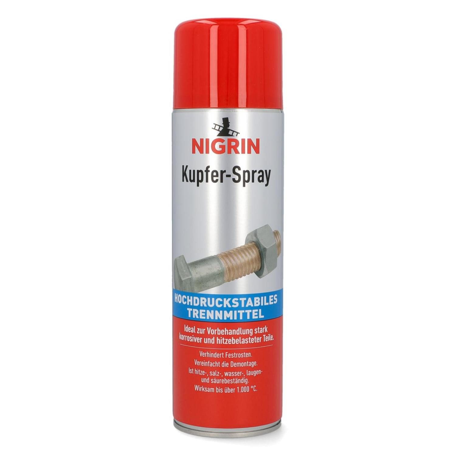NIGRIN Multifunktionsöl Kupfer-Spray Релиз-агент Schmiermittel Fett 500ml, 500 ml, (1-St., 1x 500ml Spruhdose), Trennrmittel Kupfer-Fett Hitzefest Säurebeständig Demontage 1000°C