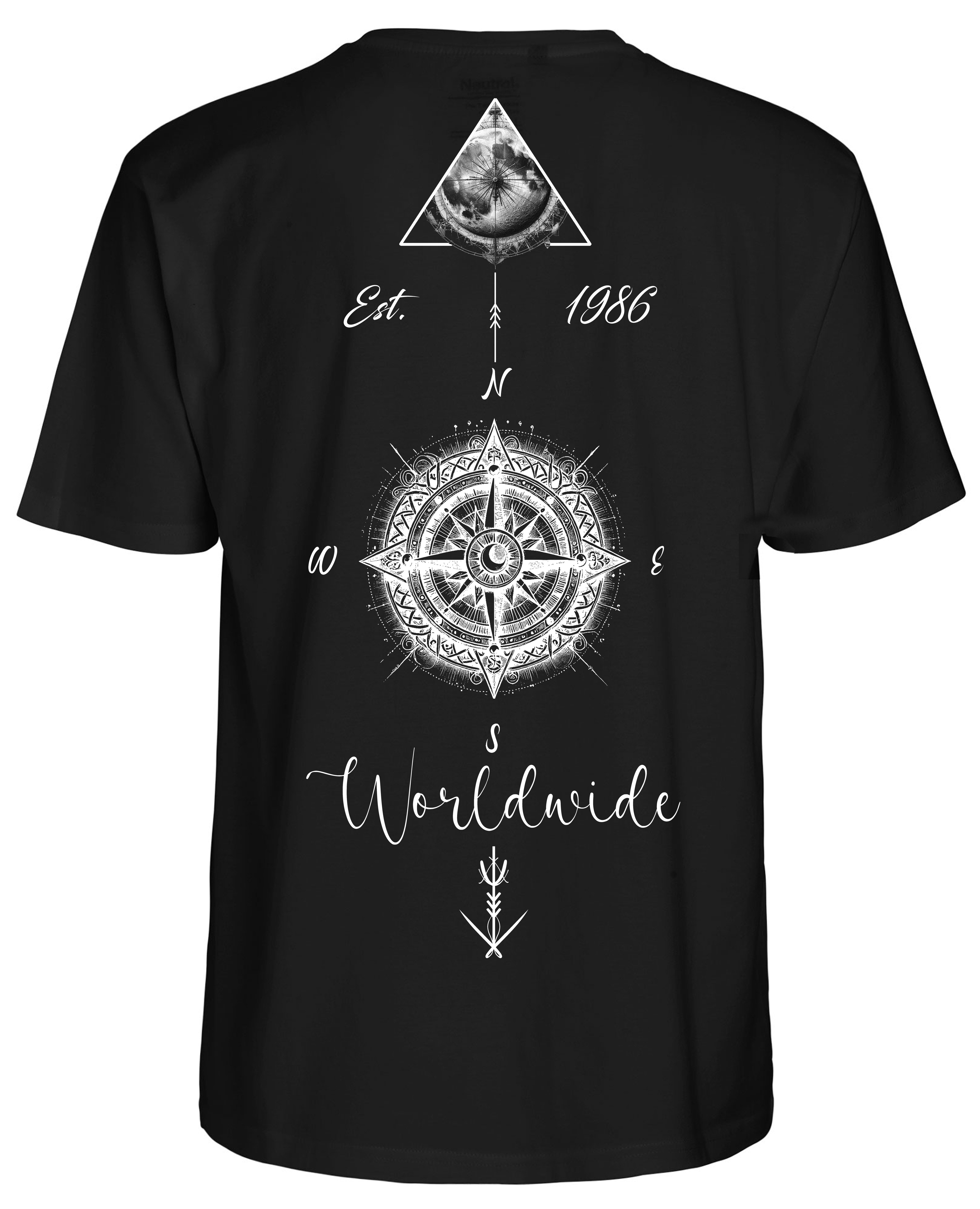 RMK T-Shirt Herren T-Shirt Basic Rundhals Kompass Welt aus Baumwolle