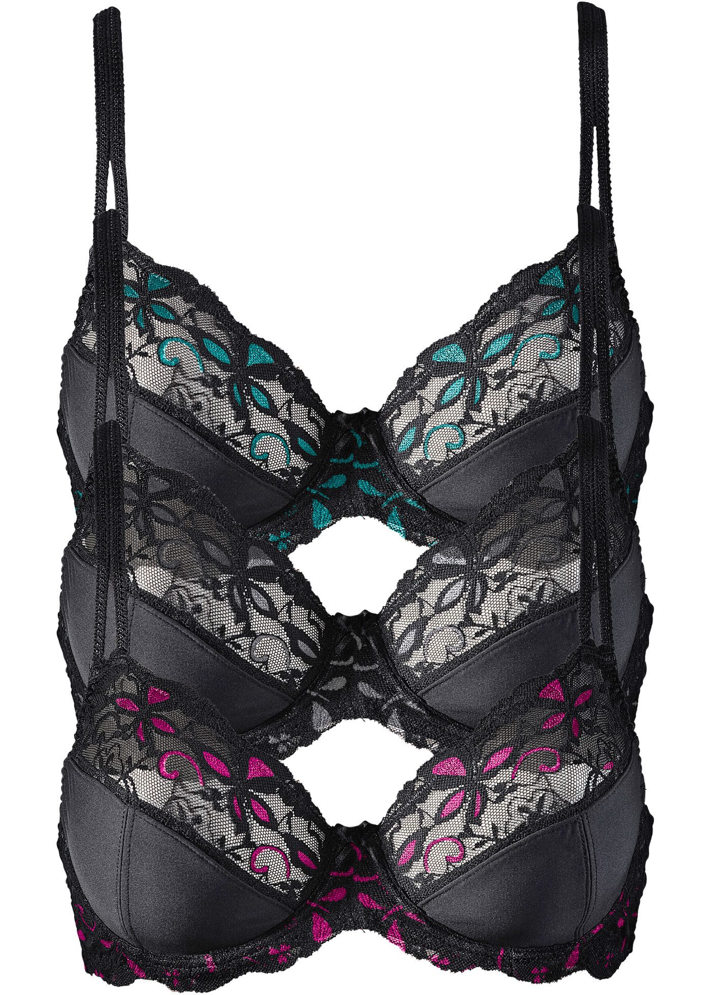 bonprix Büstenhebe (Packung, 3-tlg., 3) Bügel-BH mit zarter Spitze (3er Pack)