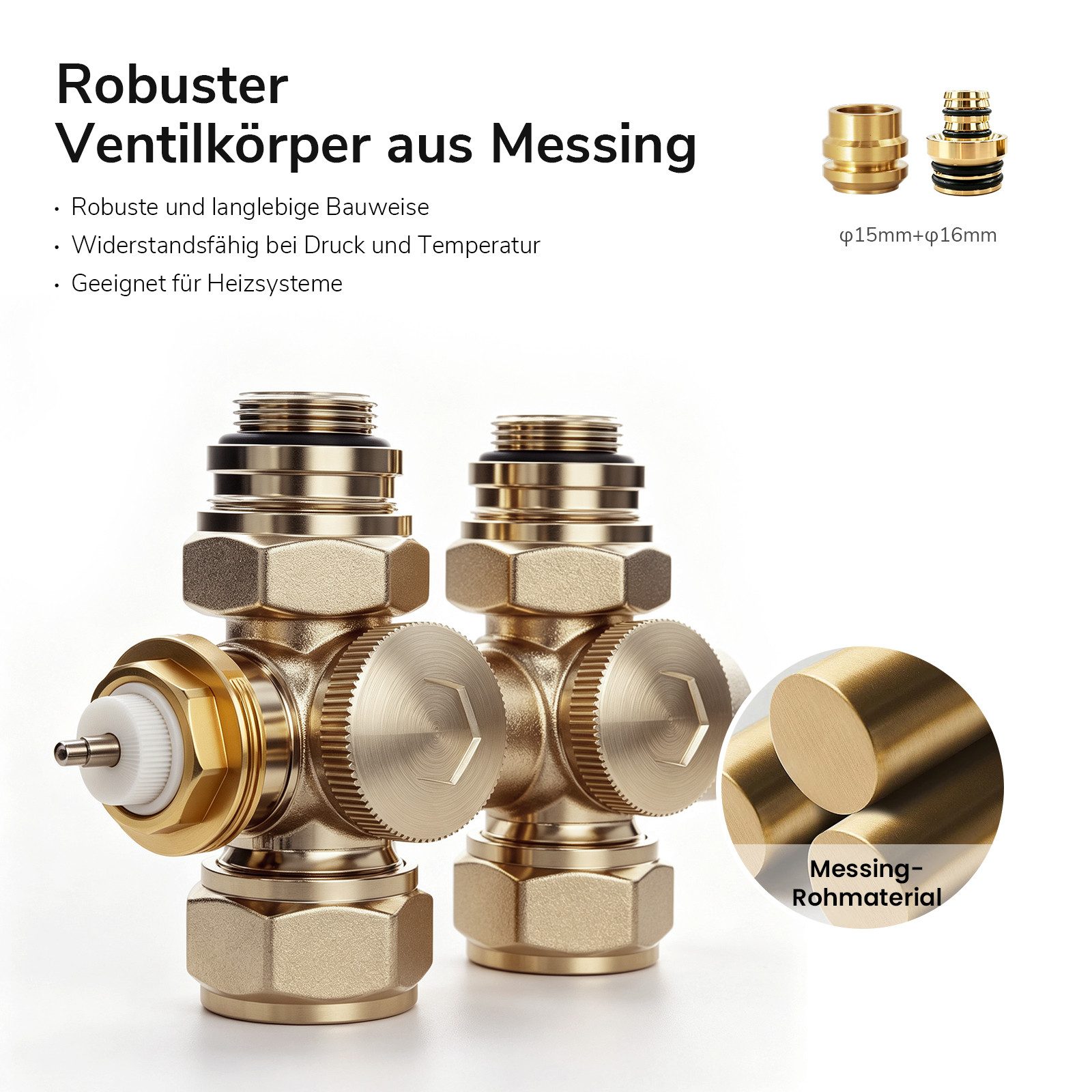 Heilmetz Heizkörperthermostat Multiblock Thermostatventil für Heizkörper, Messing, mit Abdeckkappe, (für 15mm und 16 mm Rohrsysteme, 1 St., Eck- und Durchgangsf – Bild 4 von 5