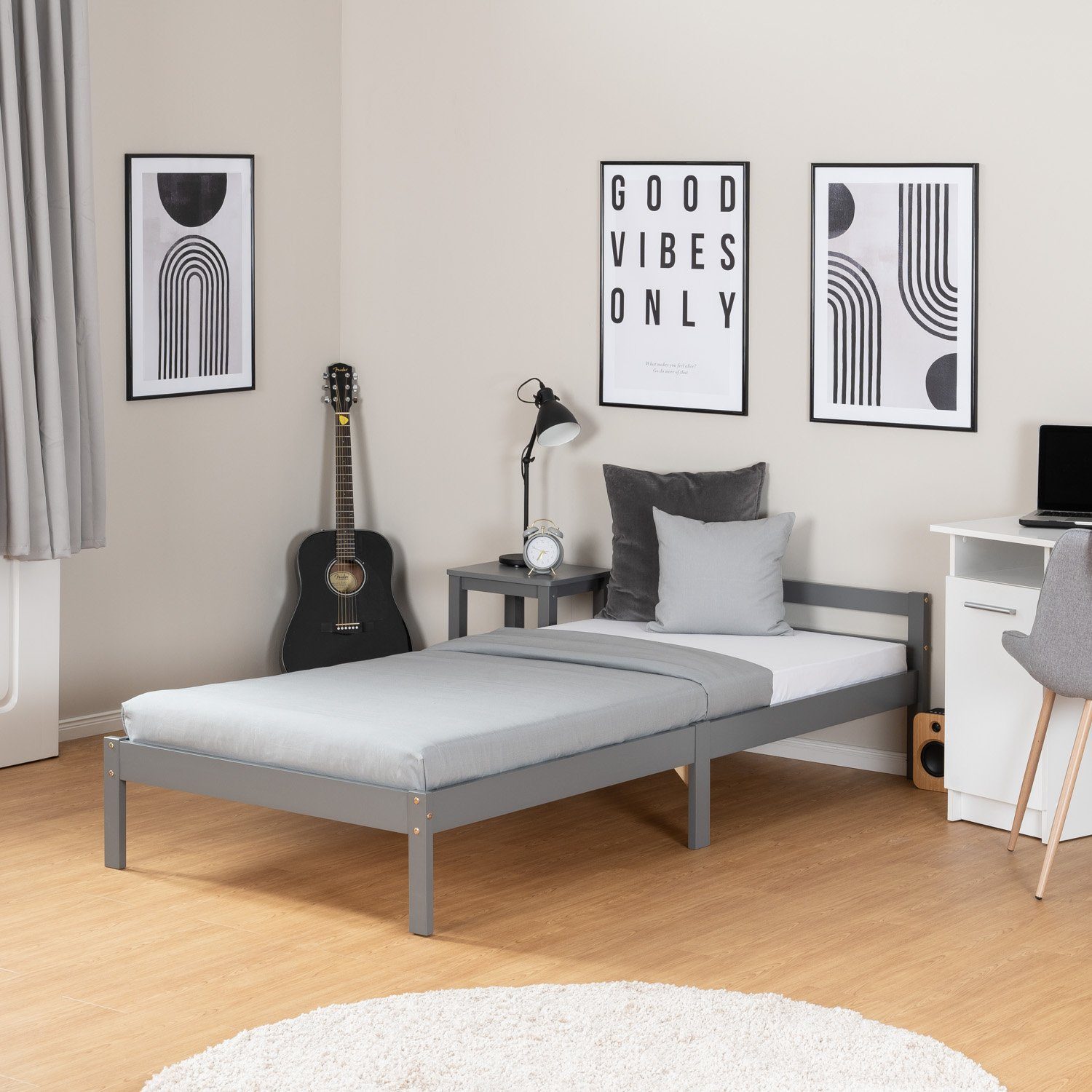 Homestyle4u Holzbett 90x200 Jugendbett Kinderbett Grau günstig online kaufen