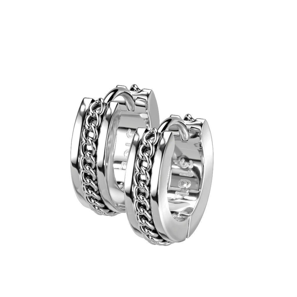 BUNGSA Creolen-Set Creolen mit Kette aus Edelstahl Unisex Silber (1 Paar (2 Stück), 2-tlg), Ohrschmuck Ohrringe