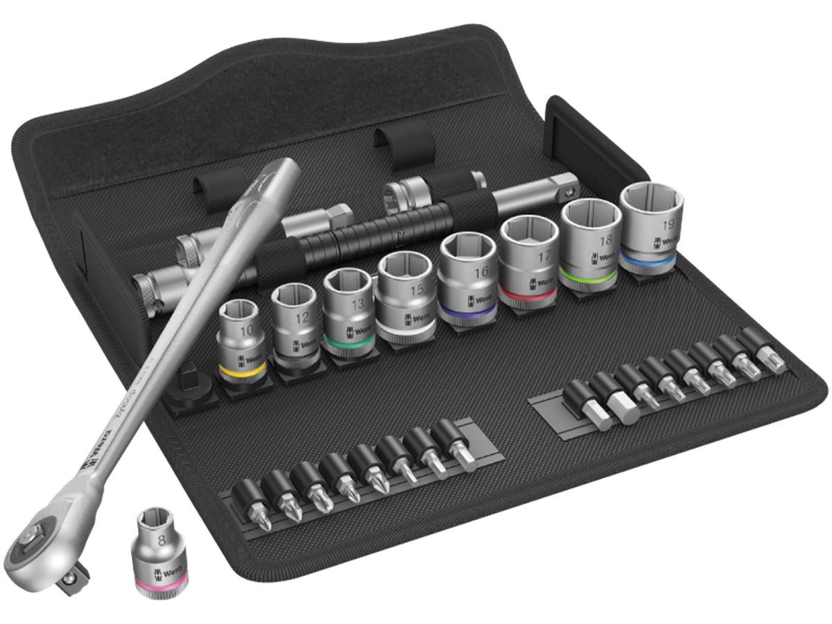 Wera Ratsche 8100 SB 7 (Set, 29 St), 3/8"-Antrieb, Durchsteckvierkant, Farbkennzeichnung nach Größen
