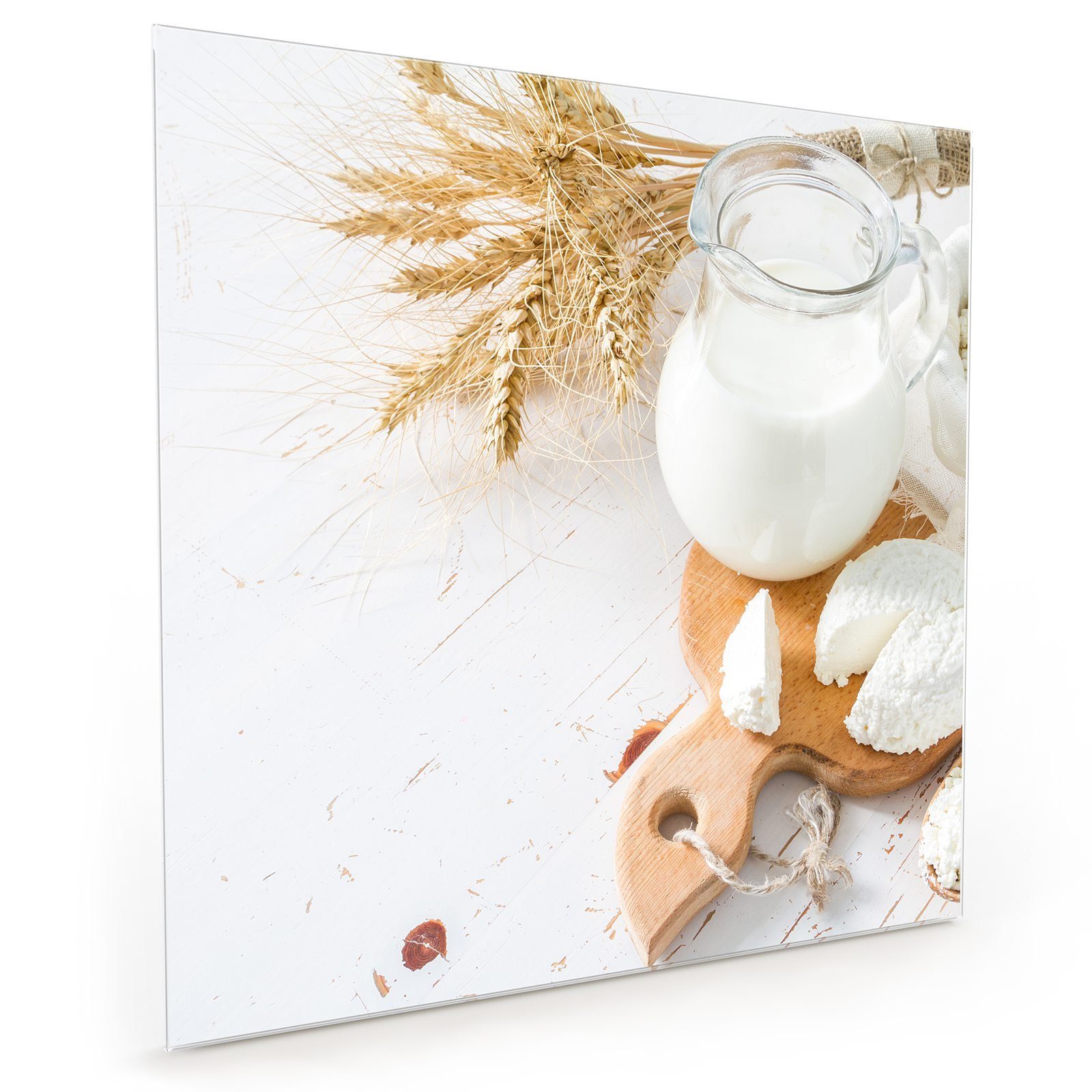 Primedeco Küchenrückwand Küchenrückwand Spritzschutz Glas mit Motiv Weizen und Milchprodukte
