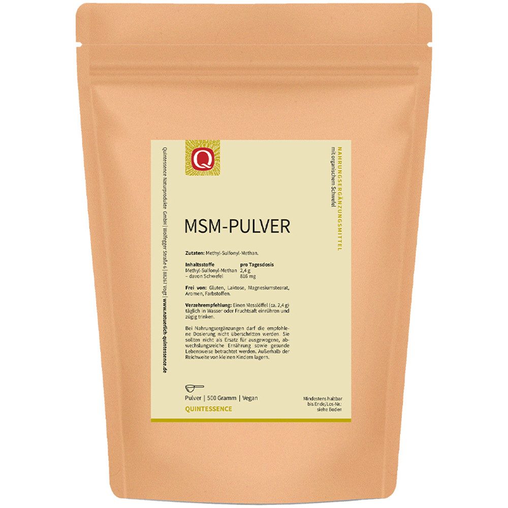 Quintessence OptiMSM® MSM Pulver – Organischer Schwefel - 99,9 % Reinheit - 500 g Pulver, 500 g, Hochwertige Premiumqualität - vegan - ohne Zusatzstoffe