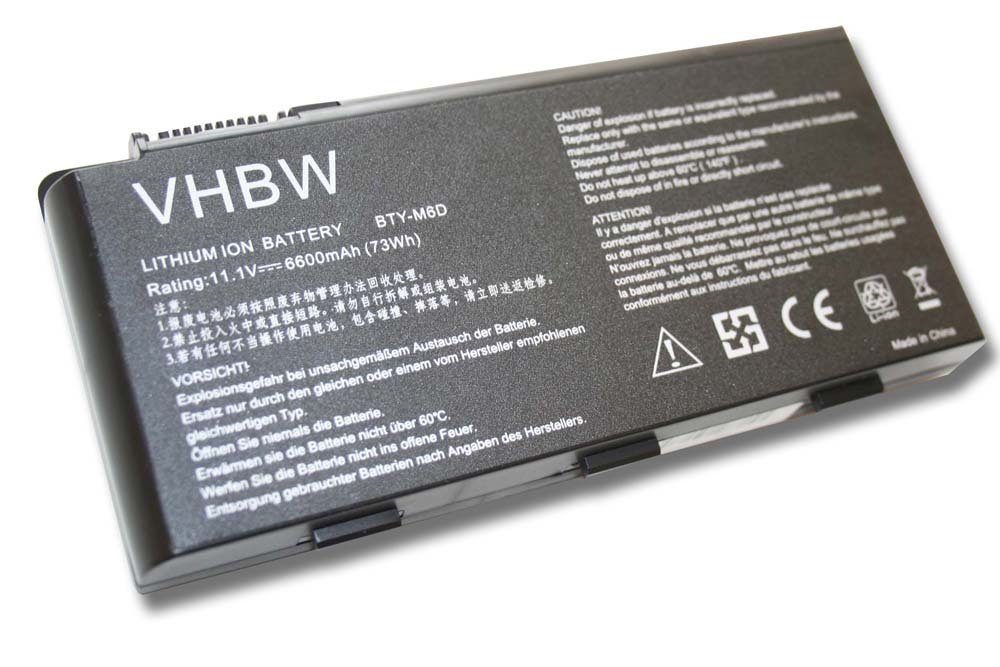 vhbw kompatibel mit MSI Megabook GT783, GT783H, GT783P, GT783R Laptop-Akku Li-Ion 6600 mAh (11,1 V)