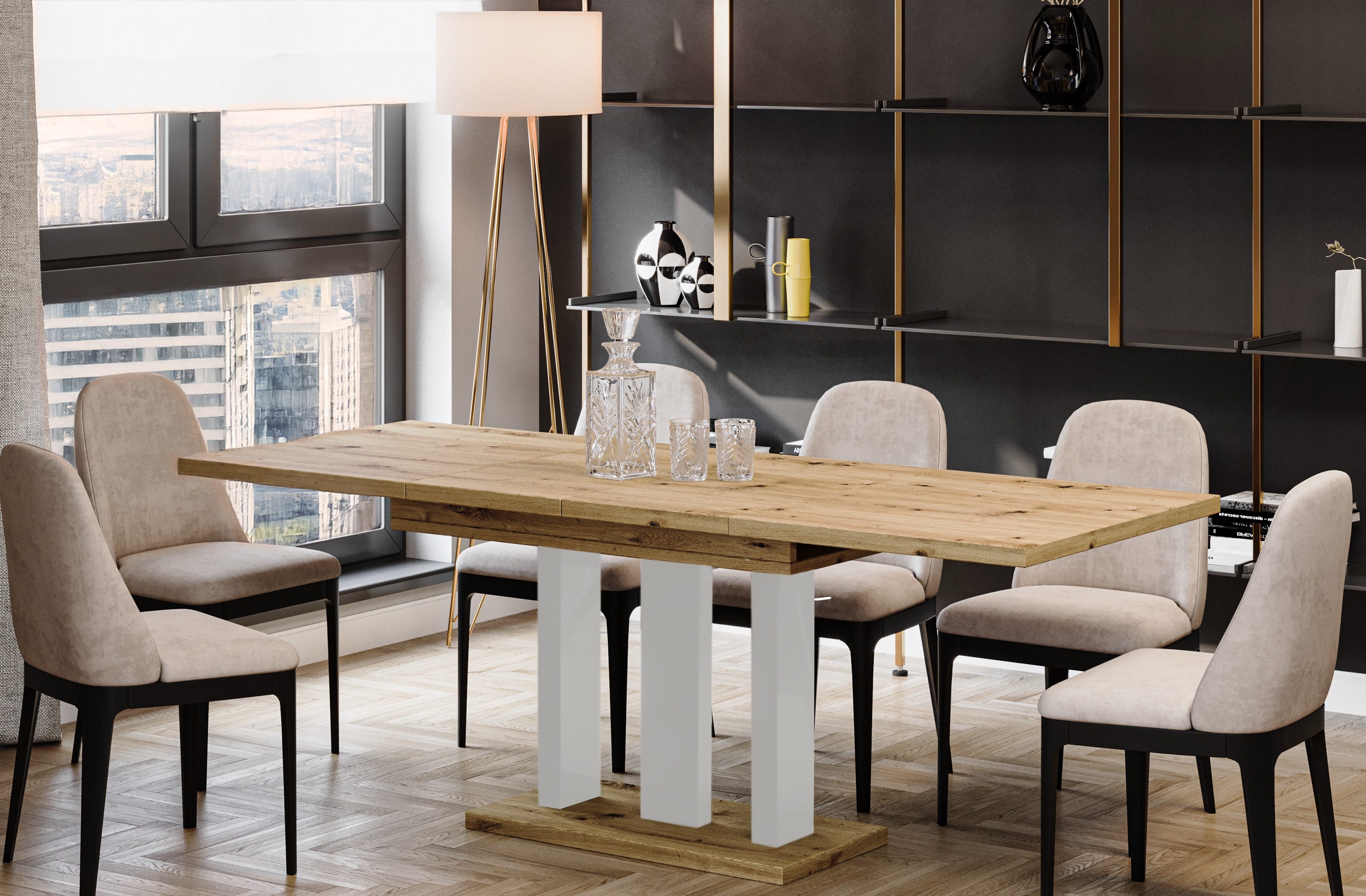 Endo-Moebel Säulen-Esstisch "Appia White" 130-210cm ausziehbar günstig online kaufen