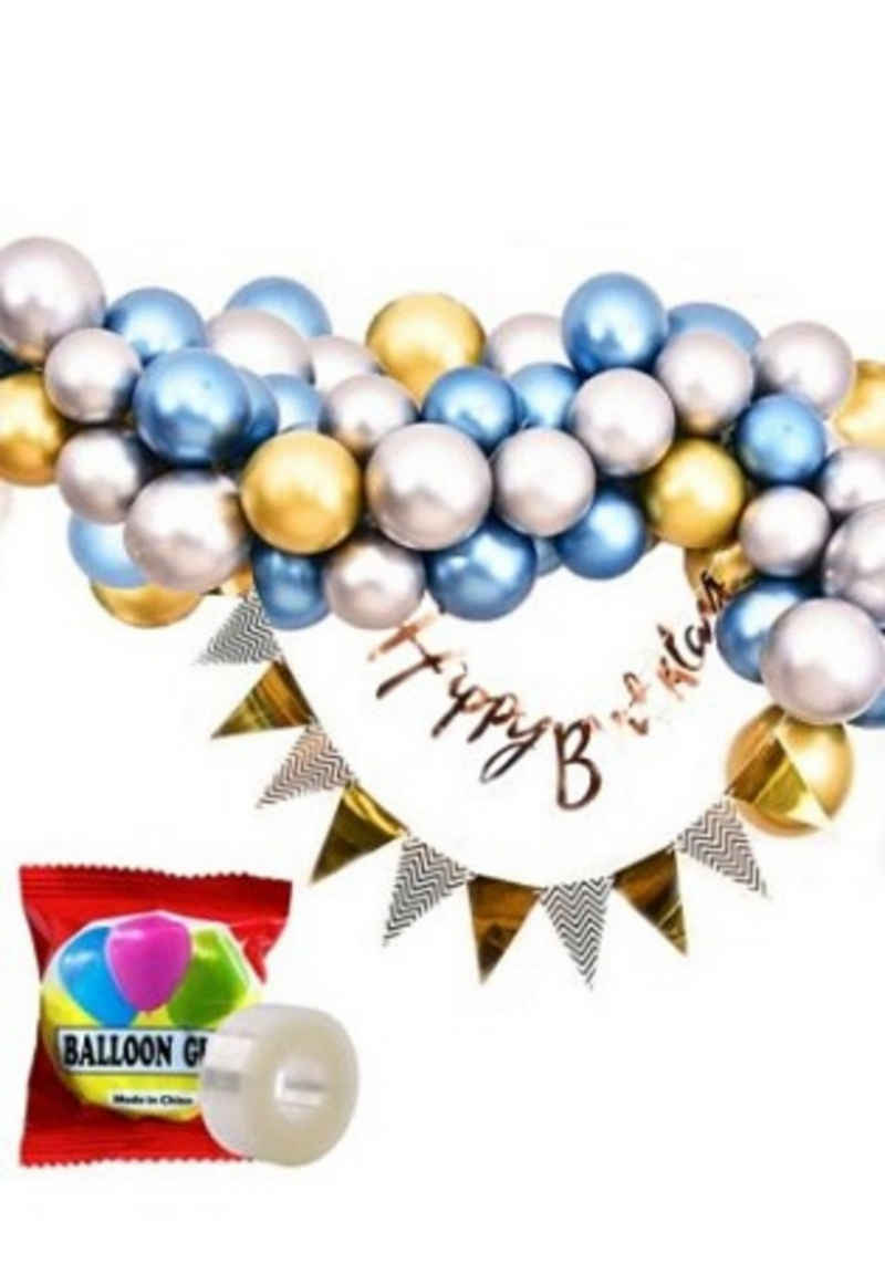 Montegoni Aufblasbares Partyzubehör Geburtstag Ballonbogen Kit Chrom Metallic Ballon, 64 Teilig Set: Girlande, Zahlen, Stern, Runde Luftballons usw.