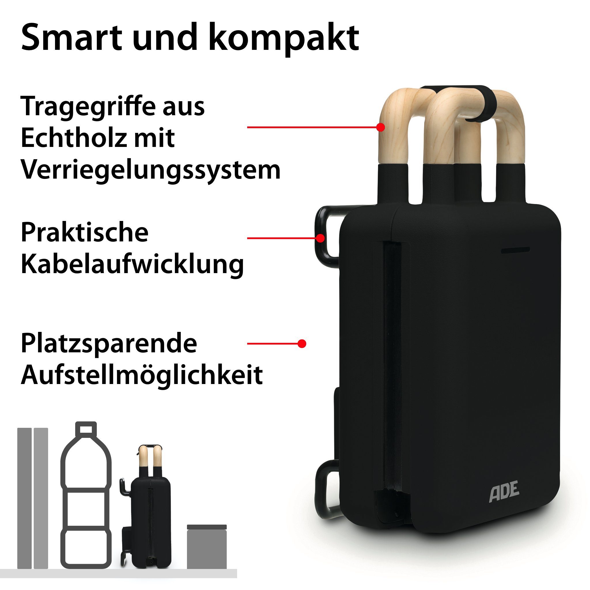 ADE 2-in-1-Kombi-Waffeleisen KG2138, 600 W, Wechselplatten für Belgische Waffeln, XL-Sandwiches, gebratene Eier